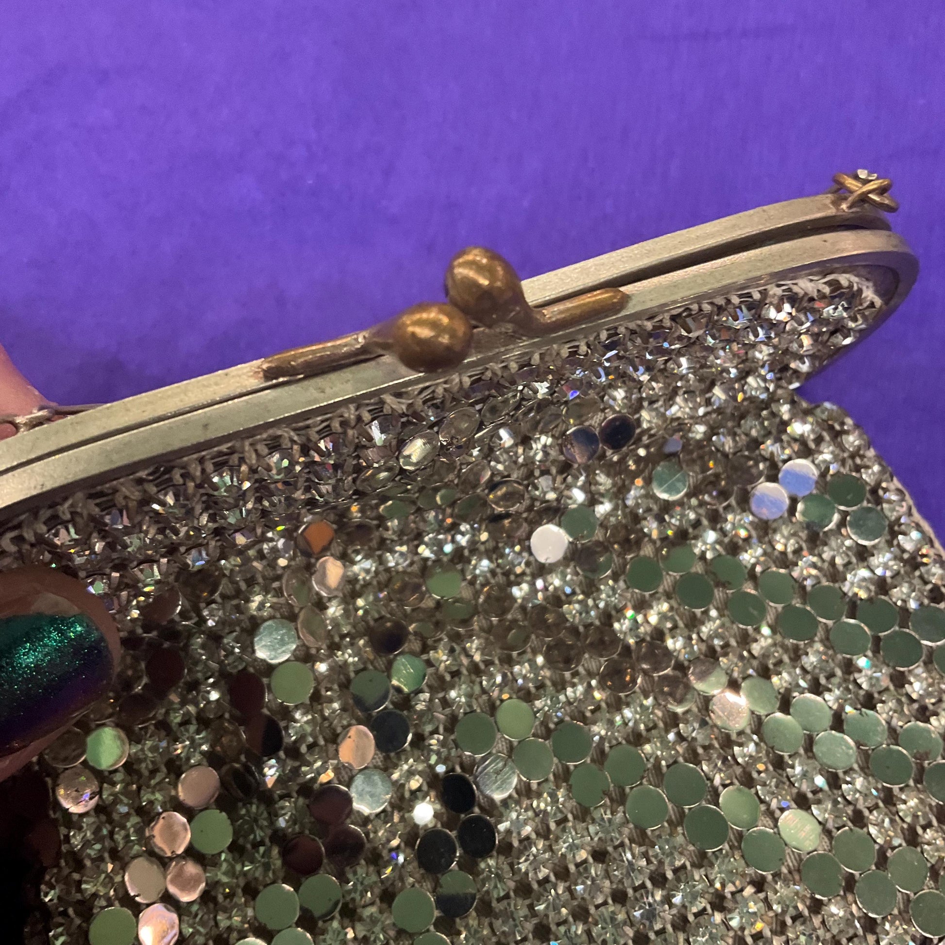 Antique Art Deco Silver Crystal Chain Mail Evening Bag , Great Gatsby, Flapper Girl