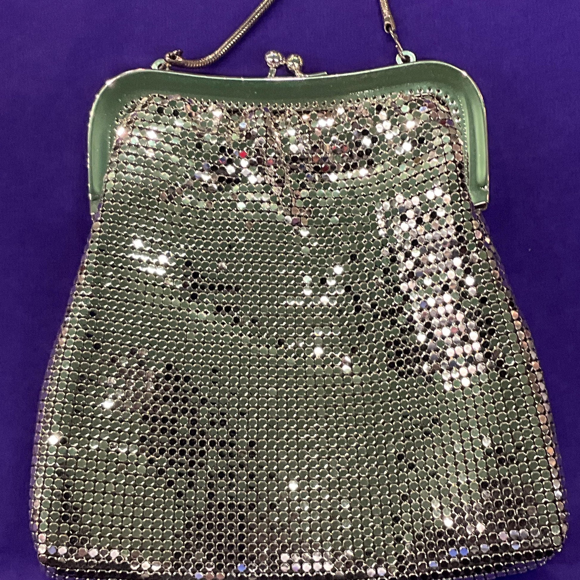 Vintage Silver Metallic Chain Mail Shoulder Bag, Formal Event, evening bag