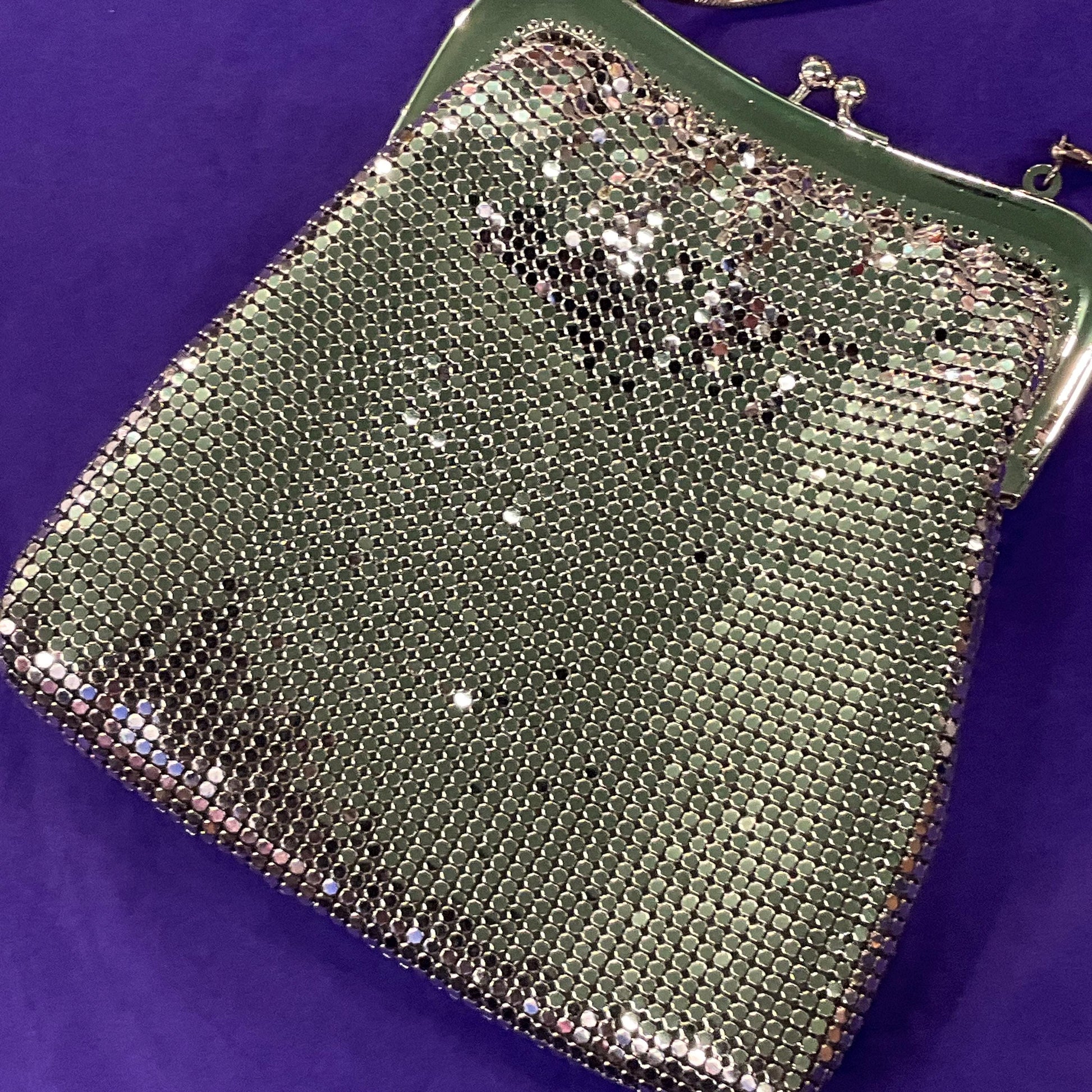 Vintage Silver Metallic Chain Mail Shoulder Bag, Formal Event, evening bag