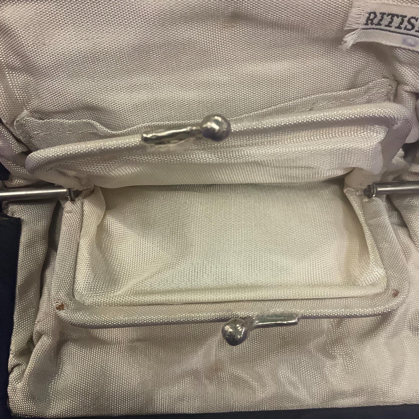 Antique Art Deco Black Moire Taffetta Evening Bag , British Made with integral coin purse