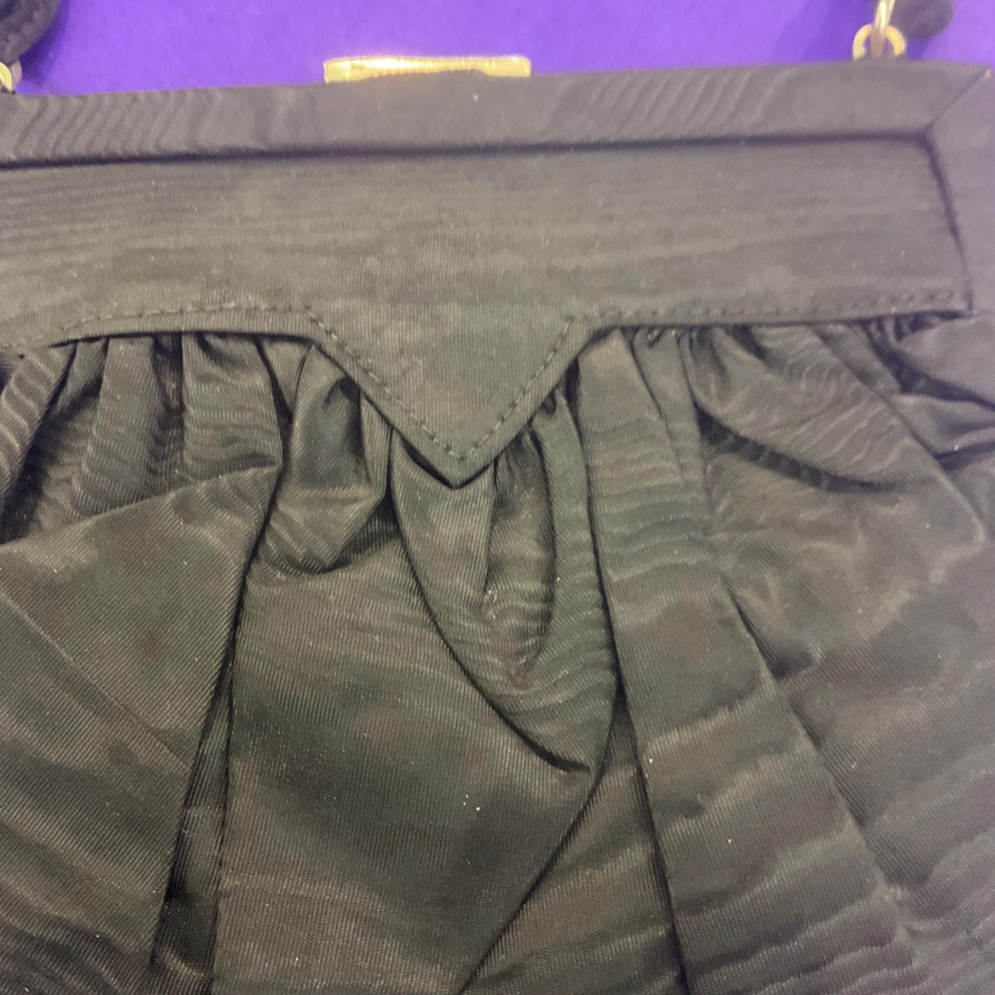 Antique Art Deco Black Moire Taffetta Evening Bag , British Made with integral coin purse