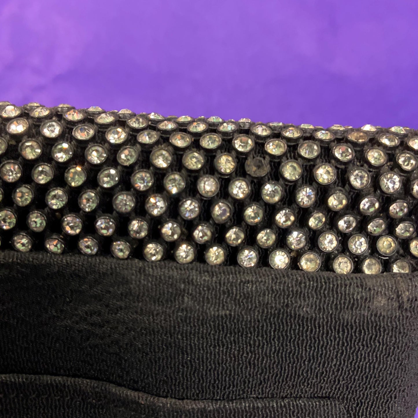 vintage 1930s Black crepe clutch bag with silver crystals