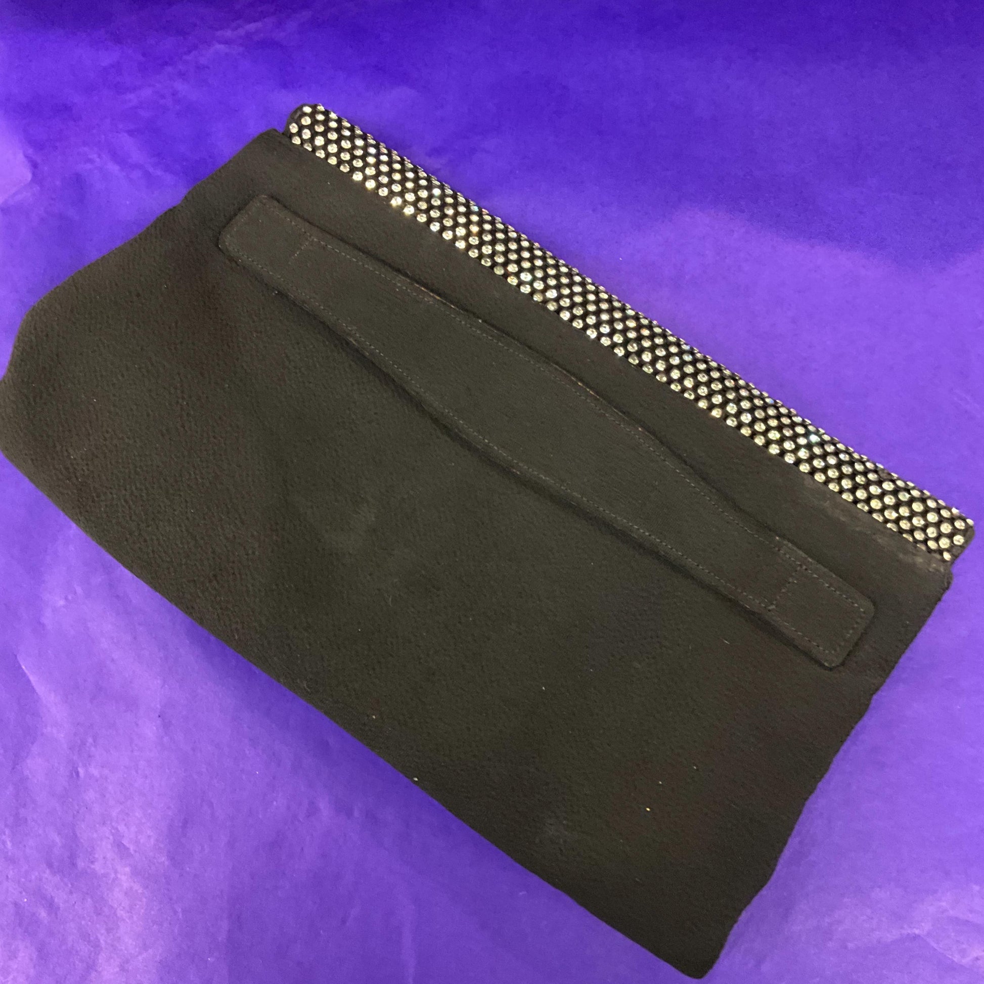 vintage 1930s Black crepe clutch bag with silver crystals