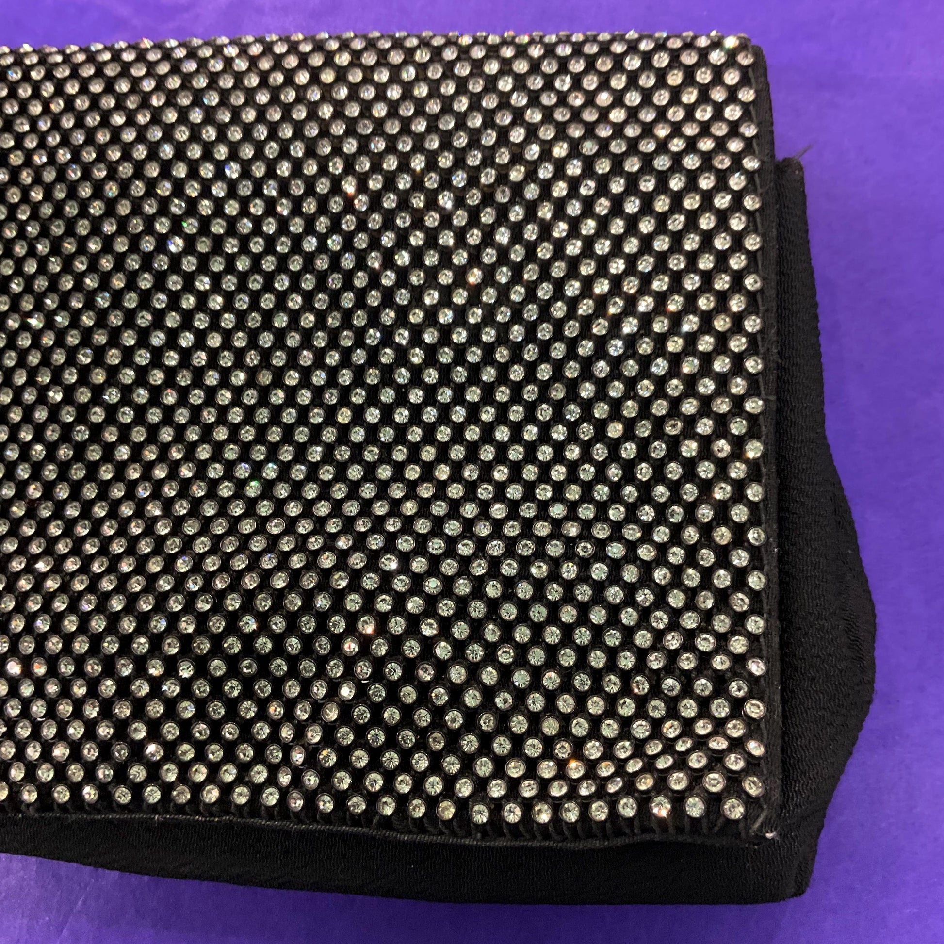 vintage 1930s Black crepe clutch bag with silver crystals