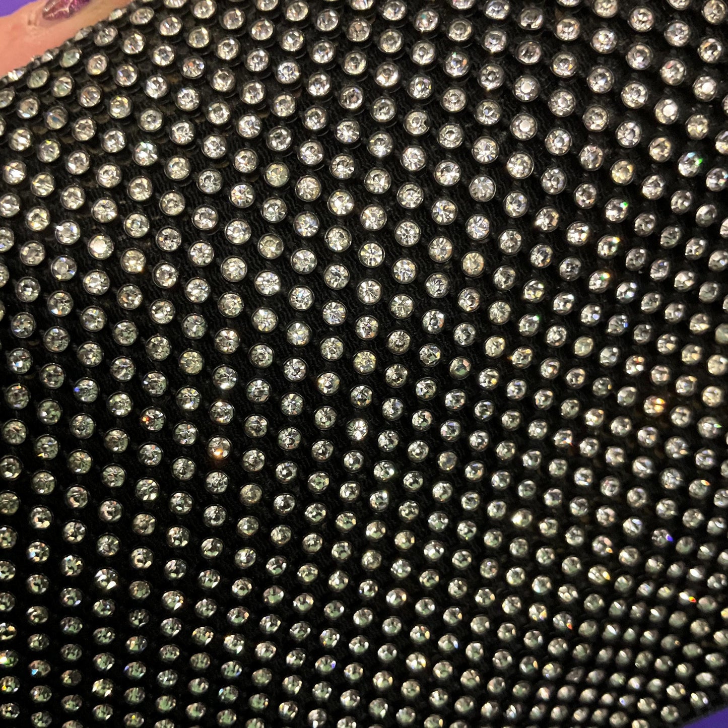 vintage 1930s Black crepe clutch bag with silver crystals