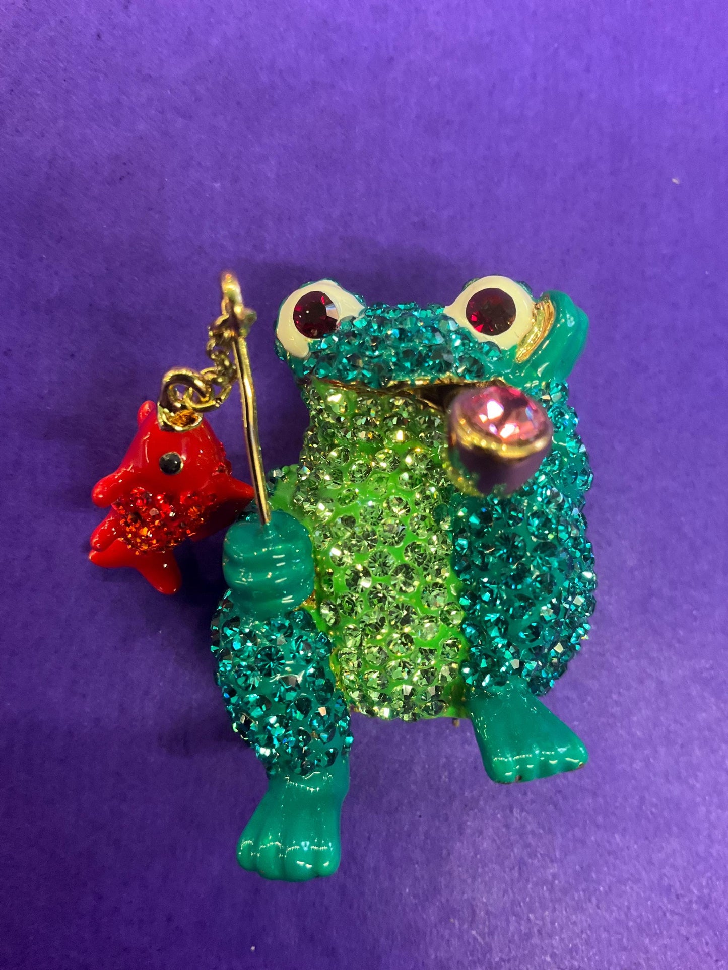 Vintage Butler and Wilson large crystal fish frog brooch
