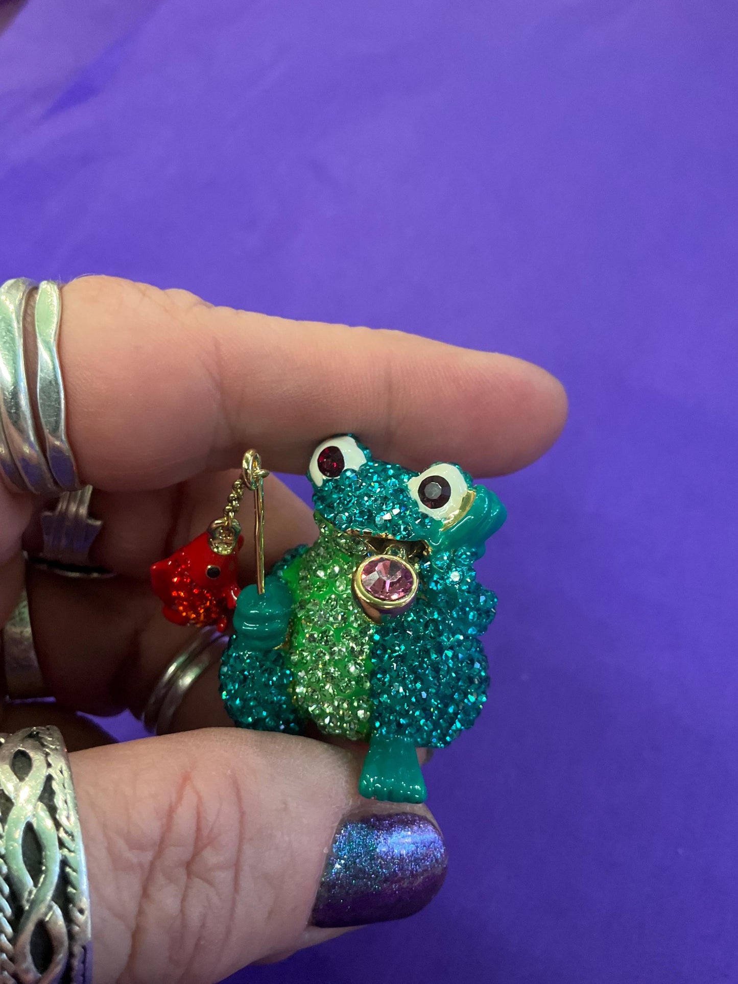 Vintage Butler and Wilson large crystal fish frog brooch