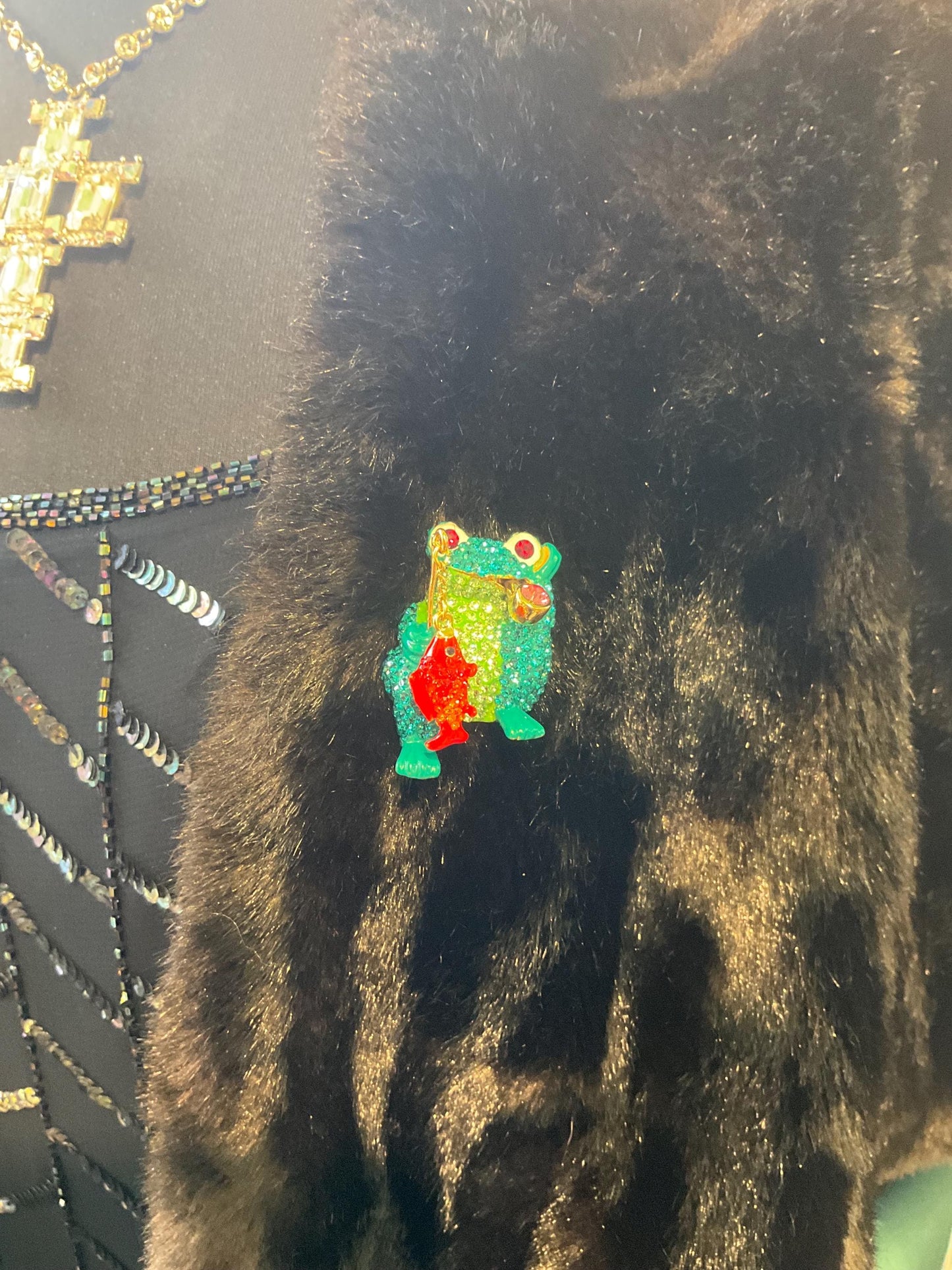 Vintage Butler and Wilson large crystal fish frog brooch