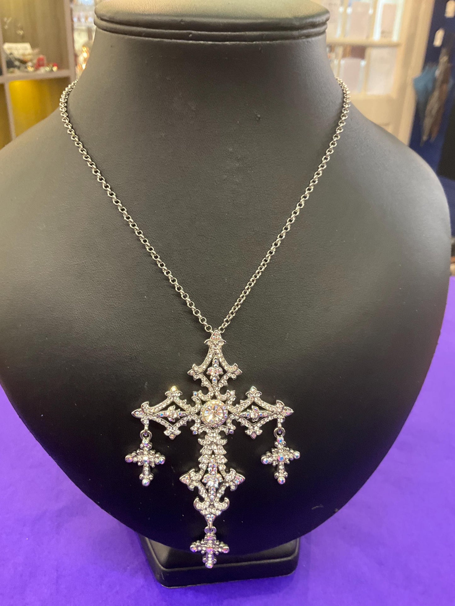 Vintage Butler and Wilson Silver Ornate Crystal Cross Statement Pendant