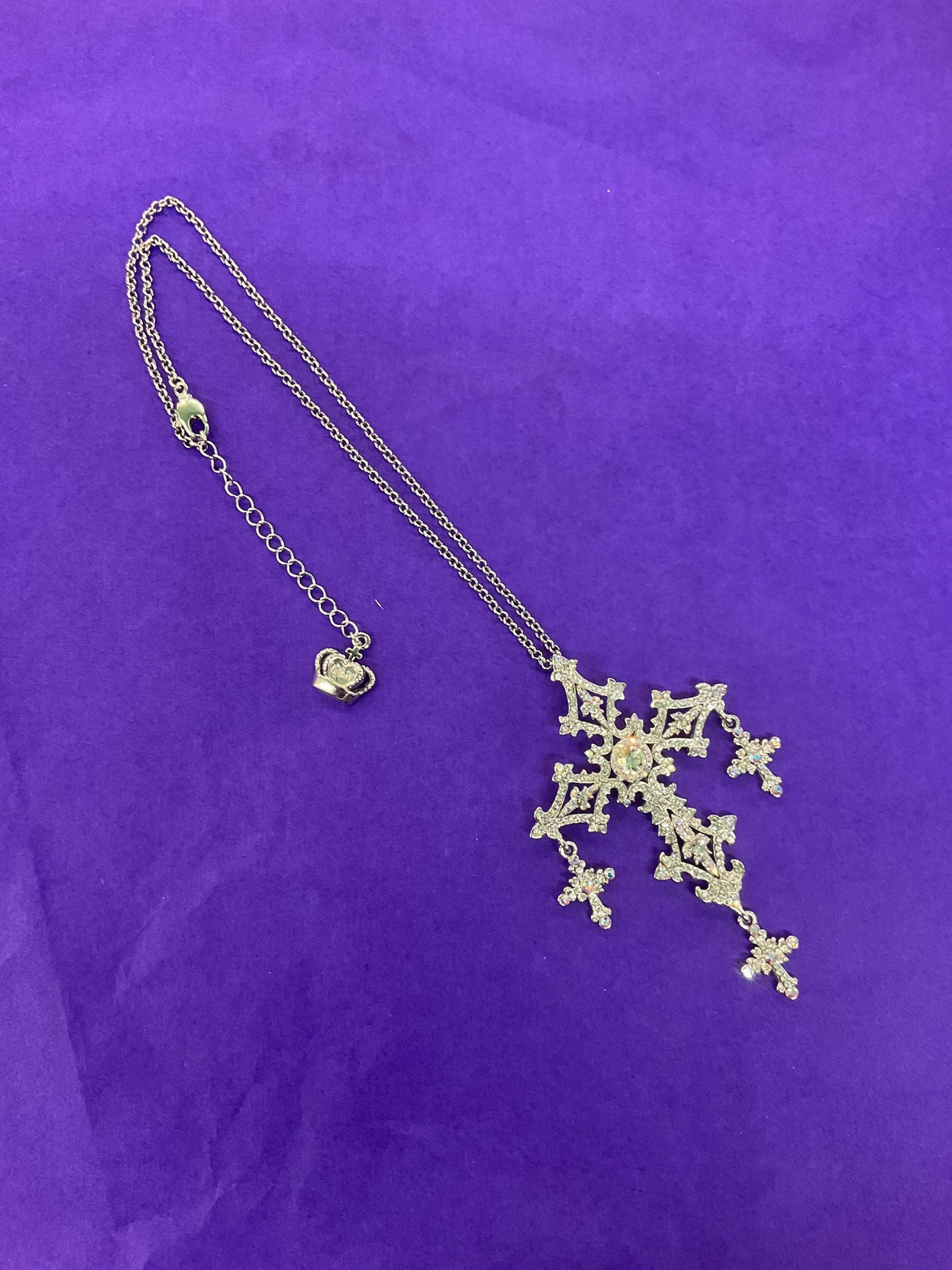 Vintage Butler and Wilson Silver Ornate Crystal Cross Statement Pendant