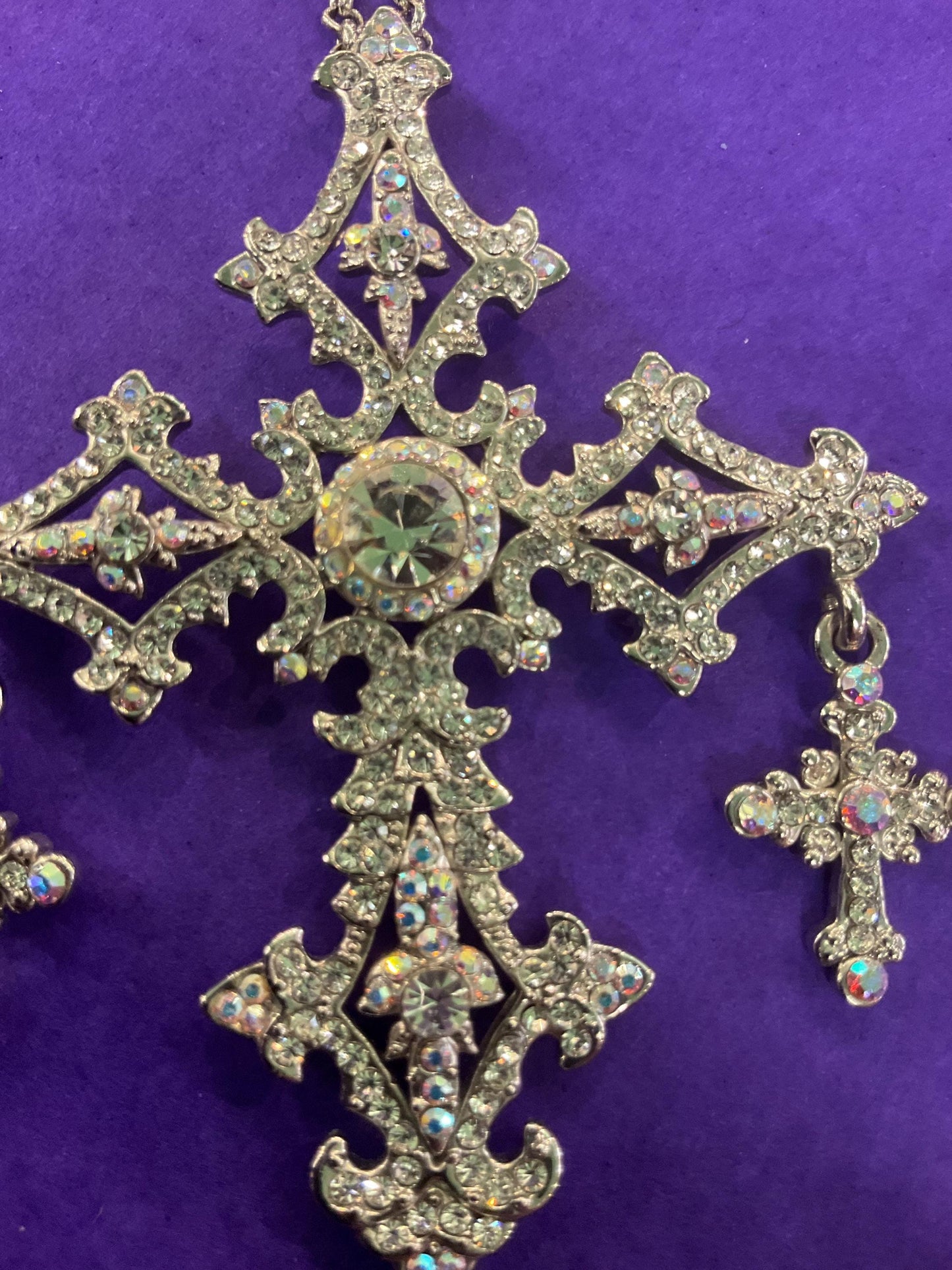 Vintage Butler and Wilson Silver Ornate Crystal Cross Statement Pendant