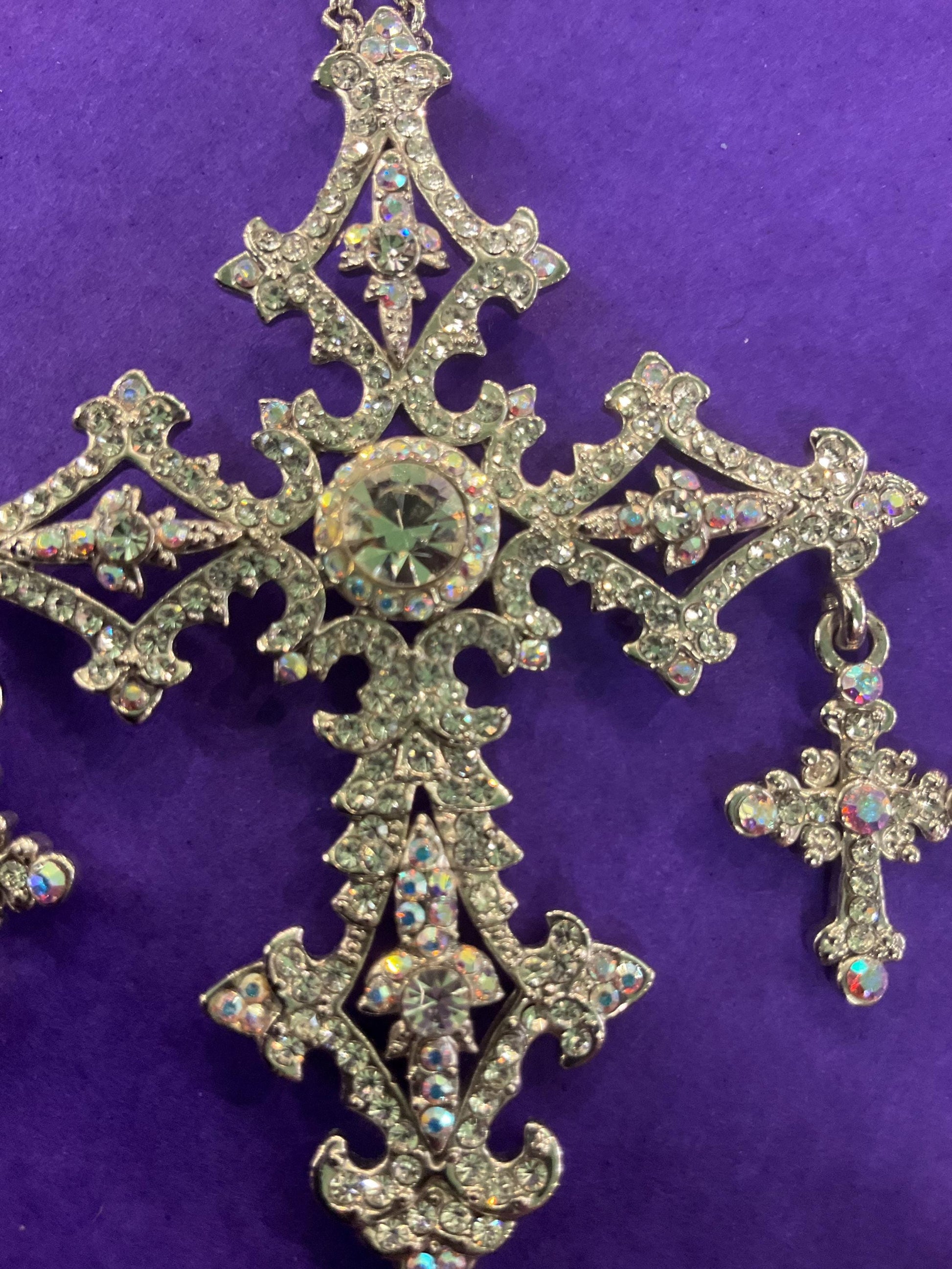 Vintage Butler and Wilson Silver Ornate Crystal Cross Statement Pendant