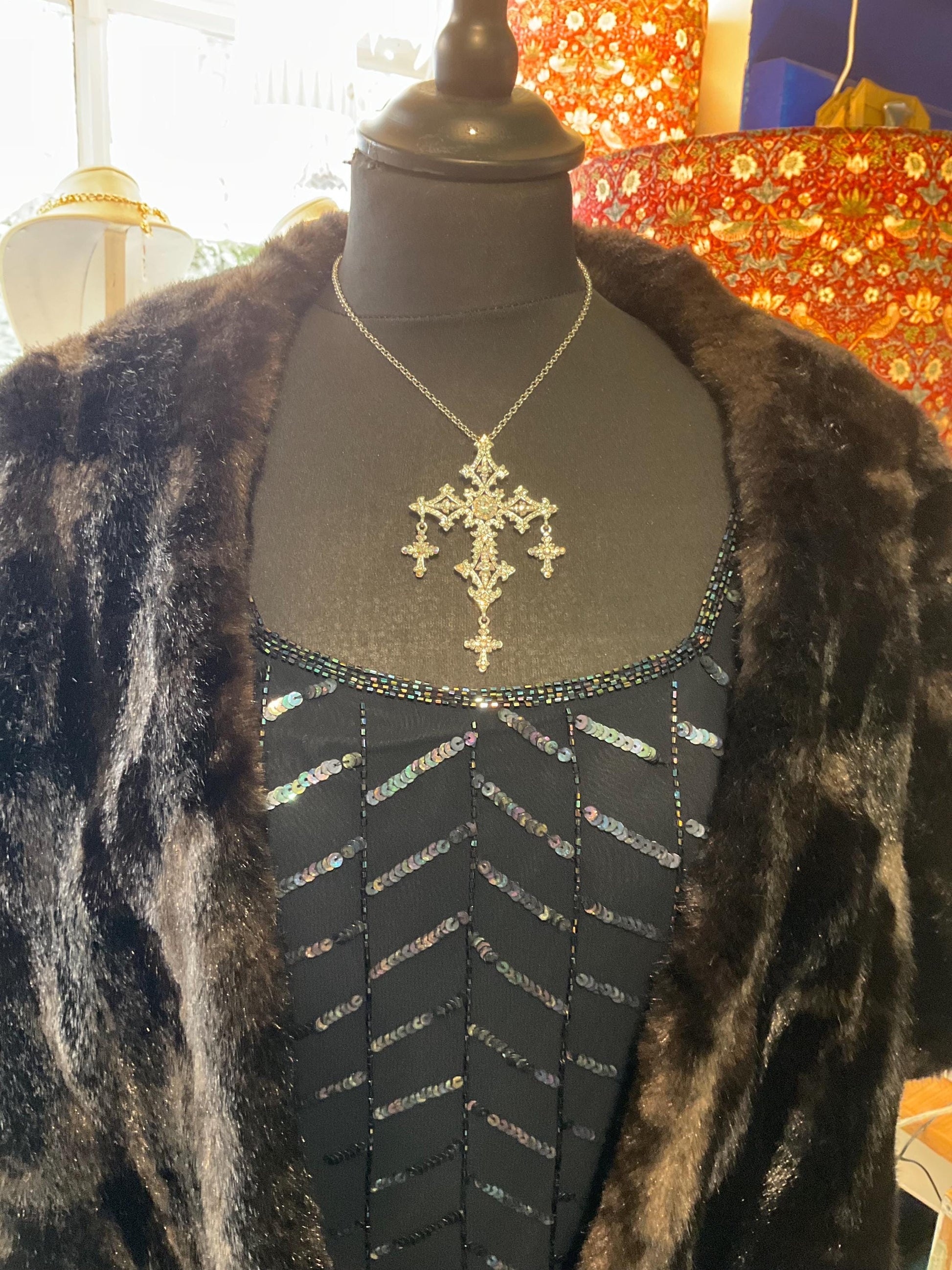 Vintage Butler and Wilson Silver Ornate Crystal Cross Statement Pendant