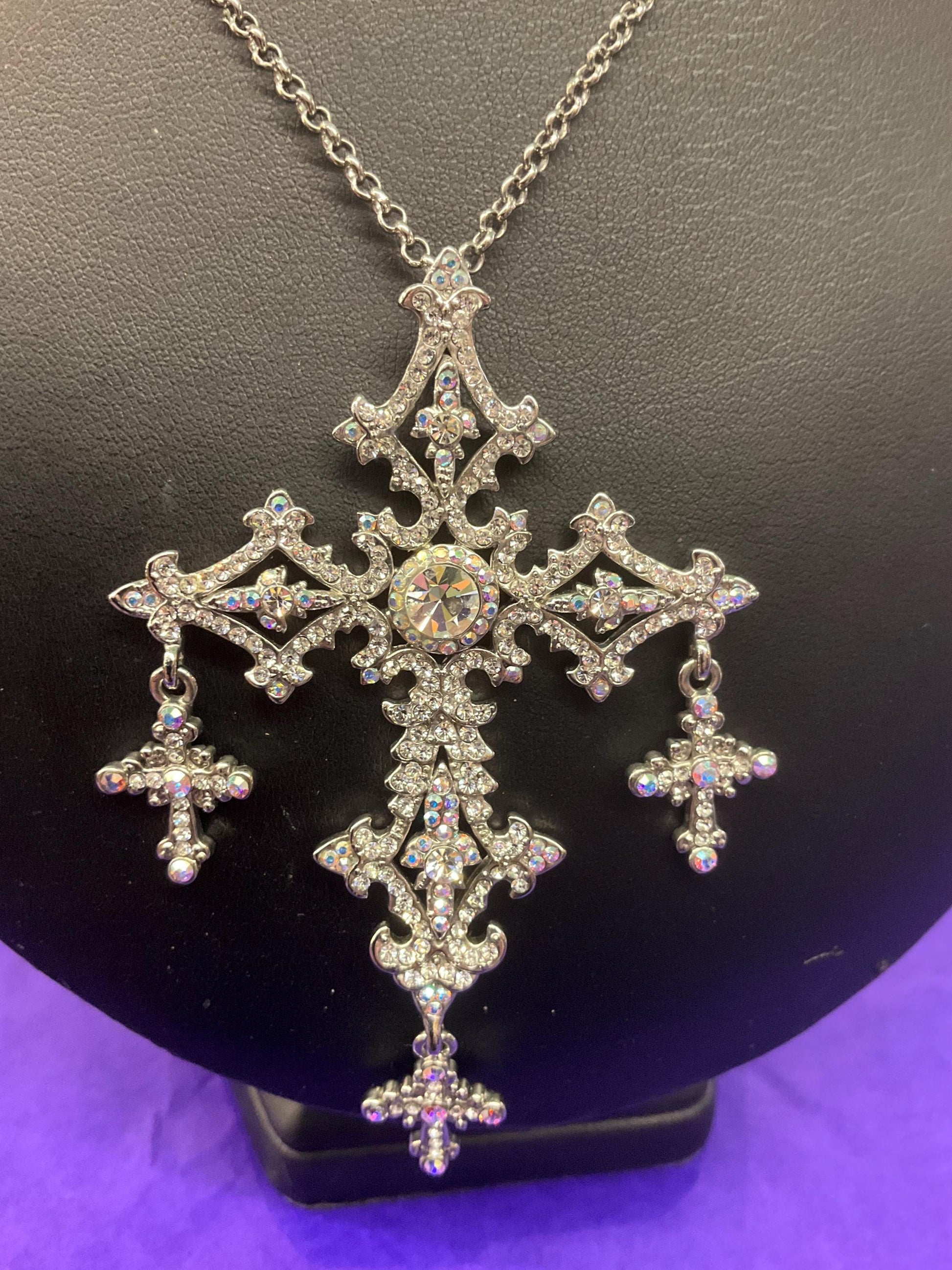 Vintage Butler and Wilson Silver Ornate Crystal Cross Statement Pendant