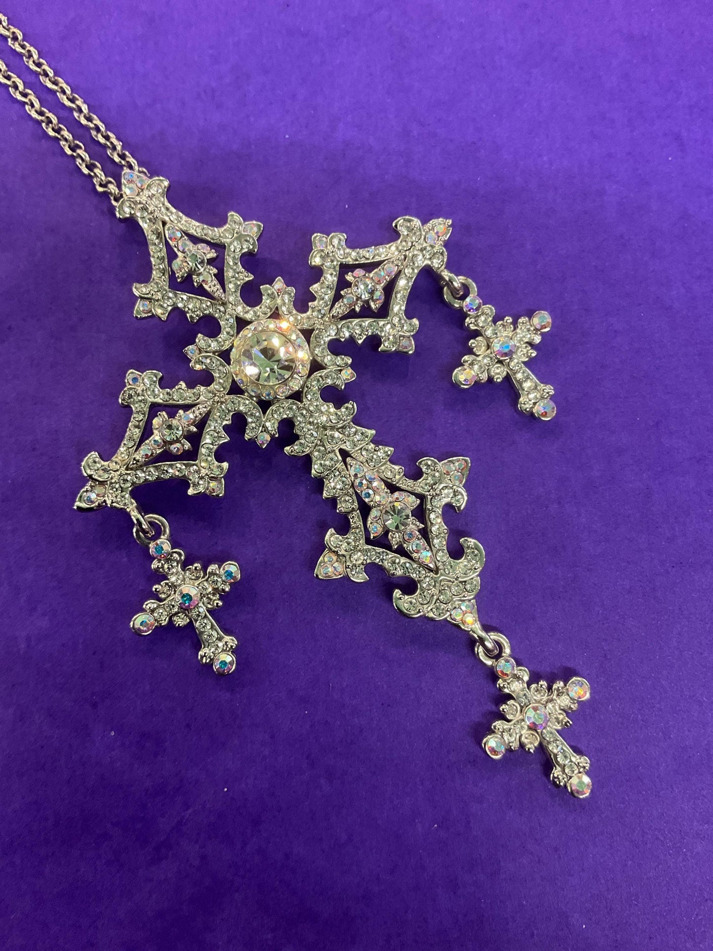 Vintage Butler and Wilson Silver Ornate Crystal Cross Statement Pendant
