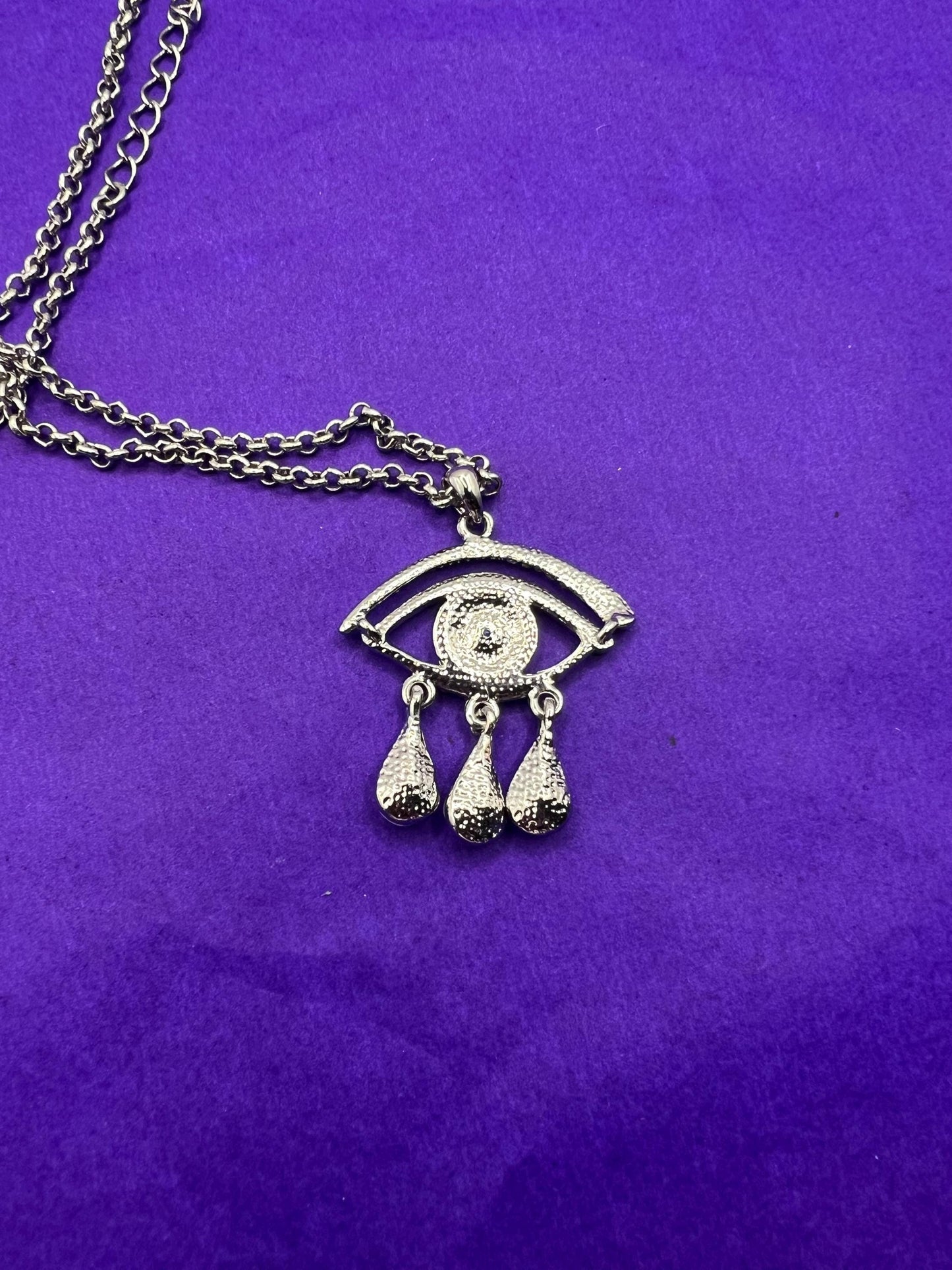 Vintage Butler and Wilson Crystal Eye Pendant Necklace, silver tone with crystals