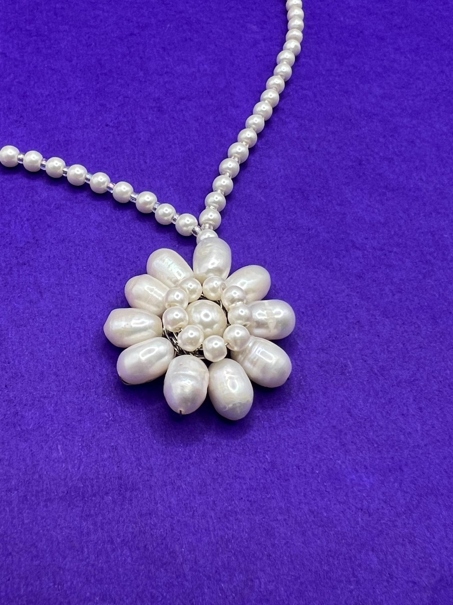 Vintage Butler and Wilson Oyster Coloured Fresh Water Pearl Floral Necklace, signed as new