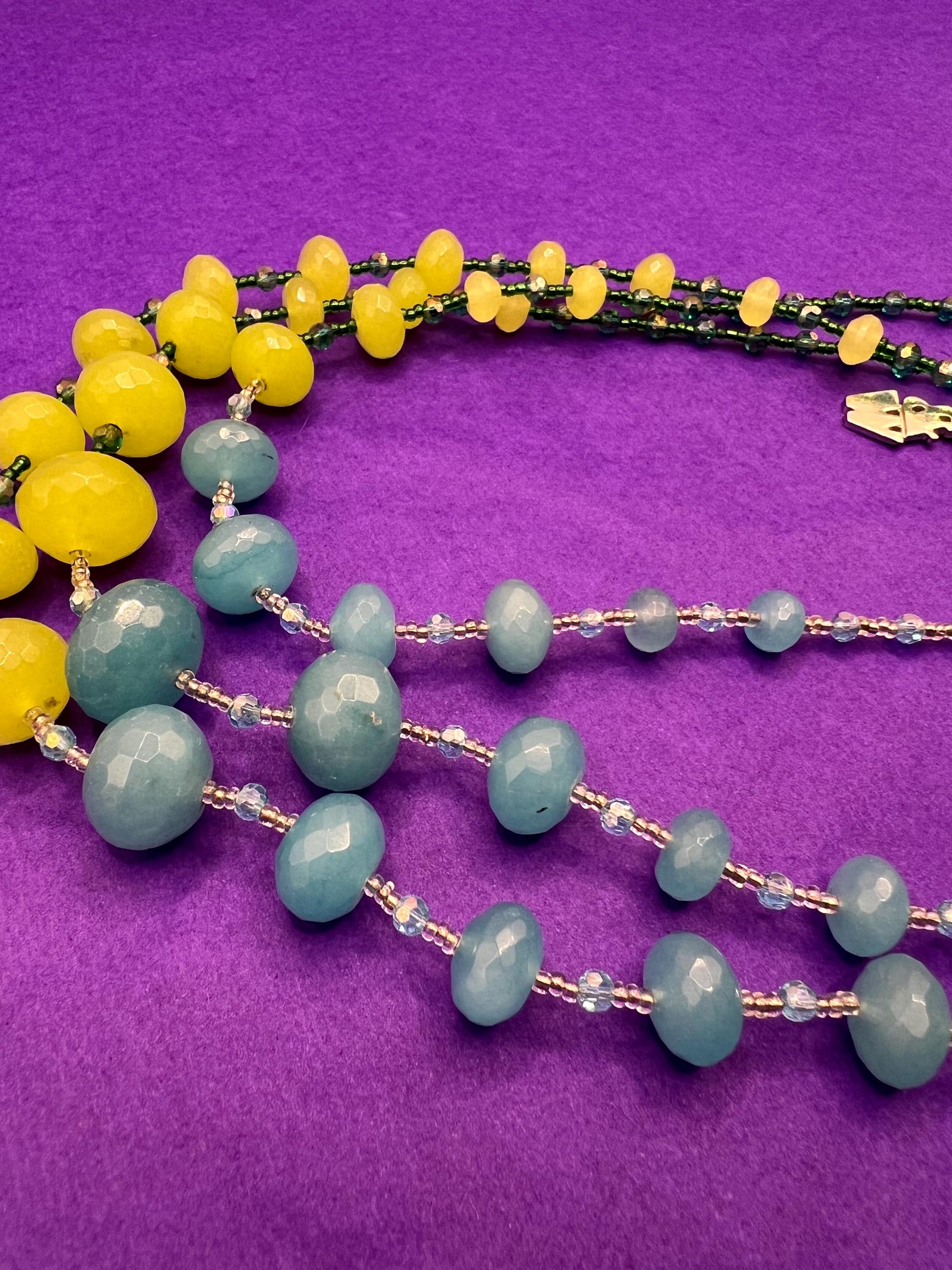 Vintage Butler and Wilson Statement Blue and Green Milk Glass Crystal Beaded Necklace