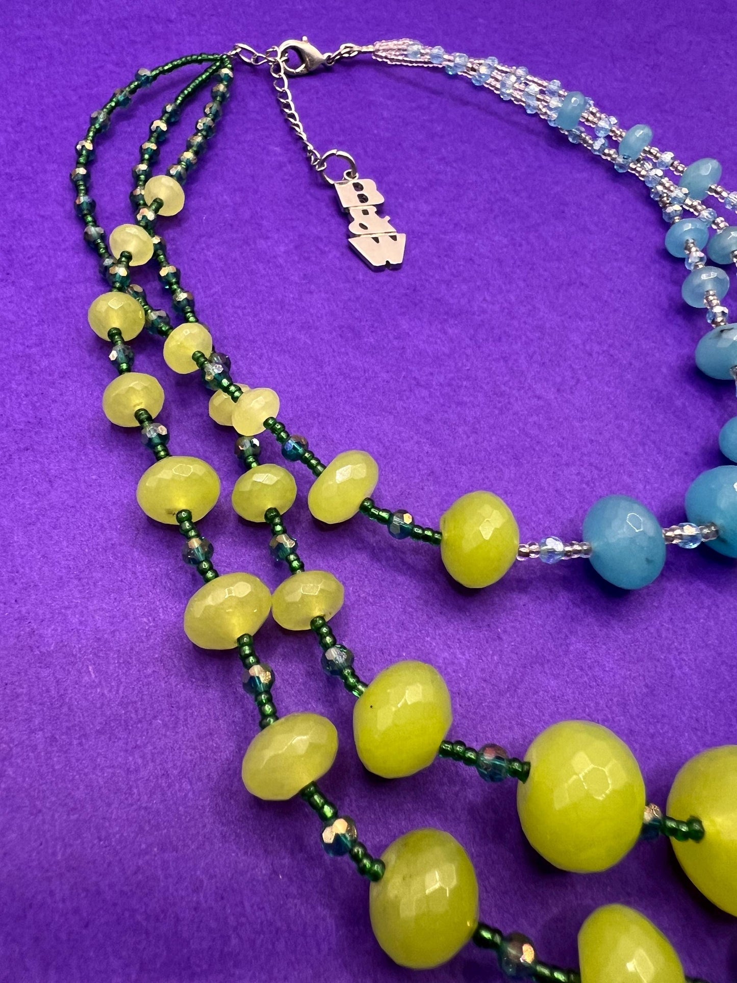 Vintage Butler and Wilson Statement Blue and Green Milk Glass Crystal Beaded Necklace