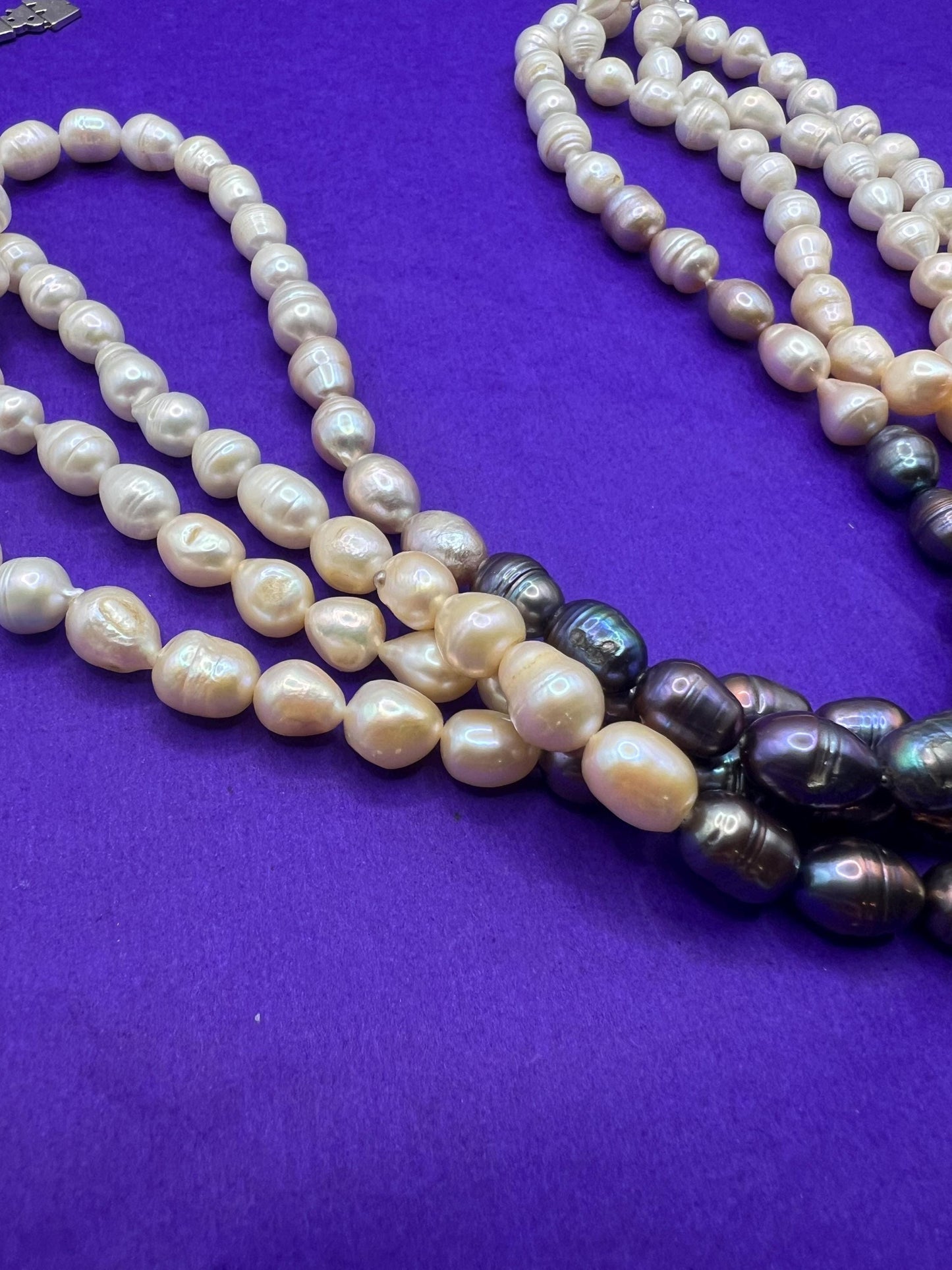 Vintage Butler and Wilson Statement Fresh Water Pearl Multistrand Necklace, Organic Oyster and purple Baroque Pearls
