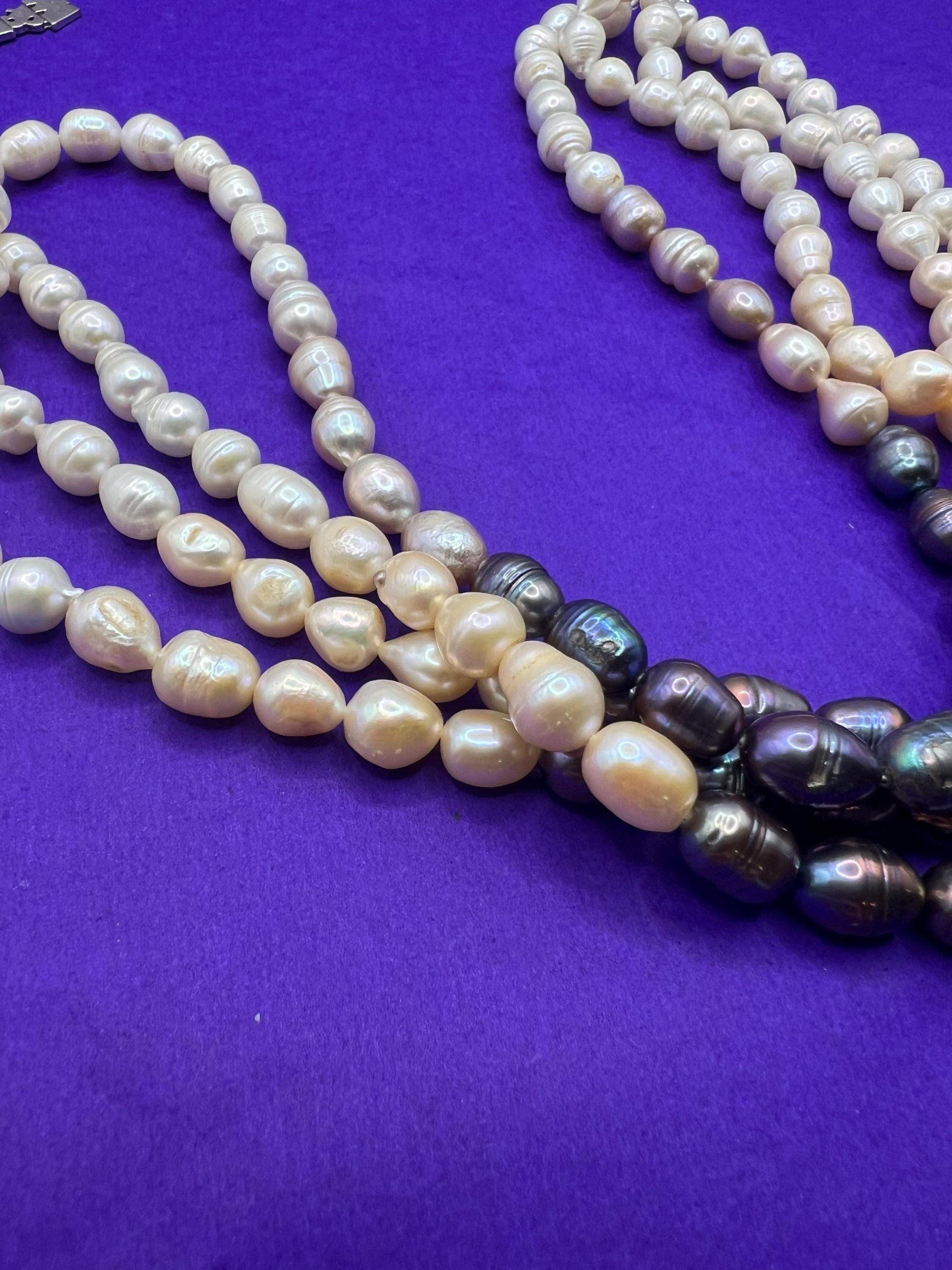 Vintage Butler and Wilson Statement Fresh Water Pearl Multistrand Necklace, Organic Oyster and purple Baroque Pearls