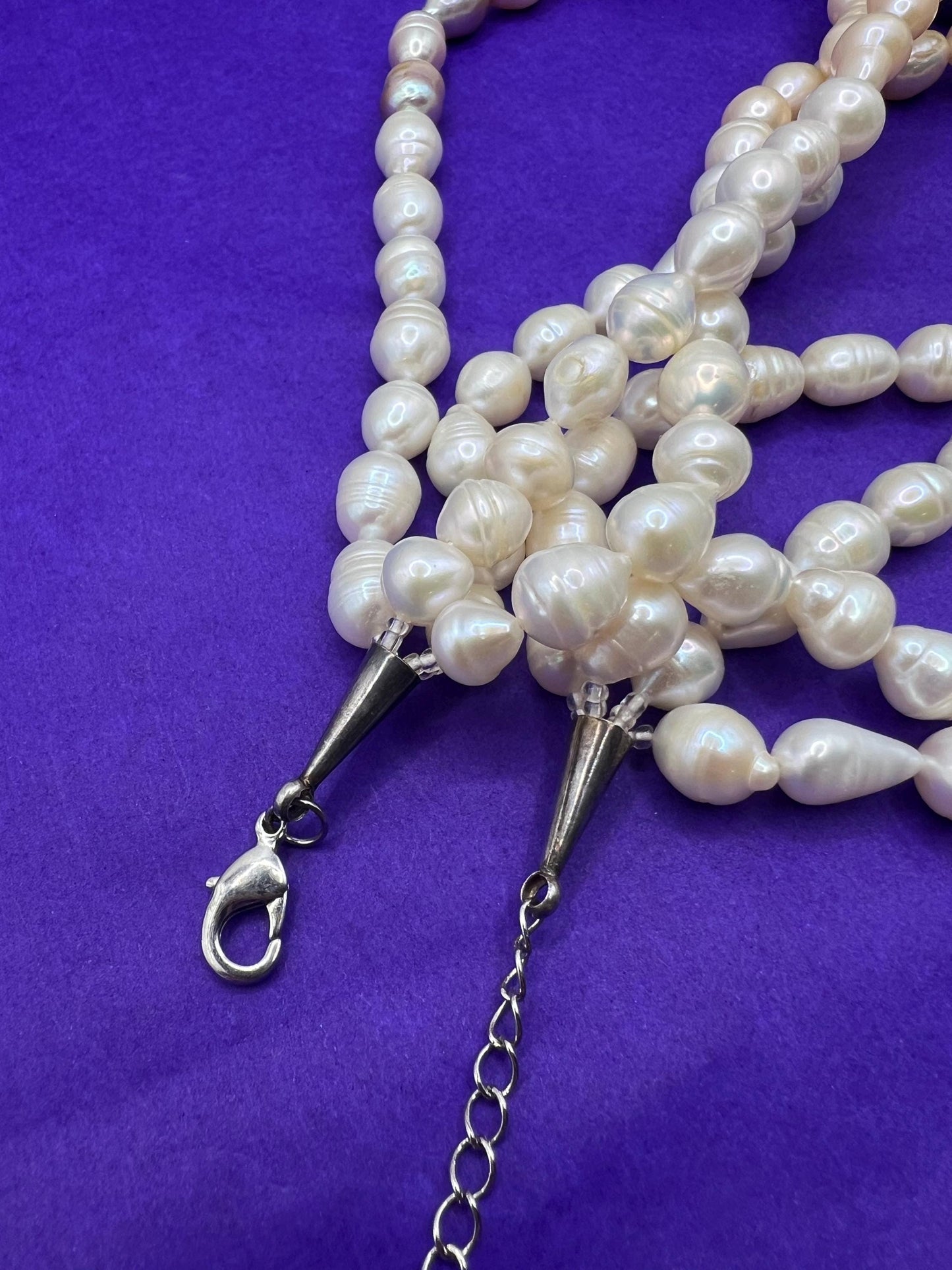 Vintage Butler and Wilson Statement Fresh Water Pearl Multistrand Necklace, Organic Oyster and purple Baroque Pearls