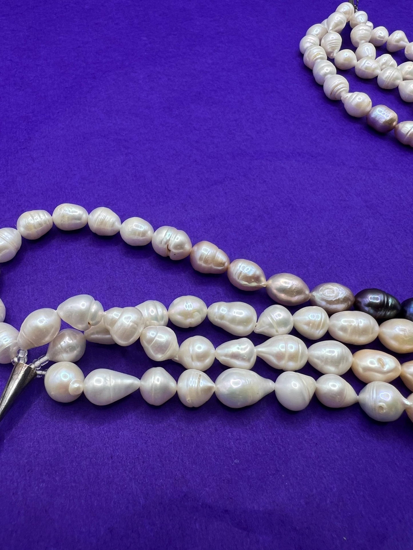 Vintage Butler and Wilson Statement Fresh Water Pearl Multistrand Necklace, Organic Oyster and purple Baroque Pearls