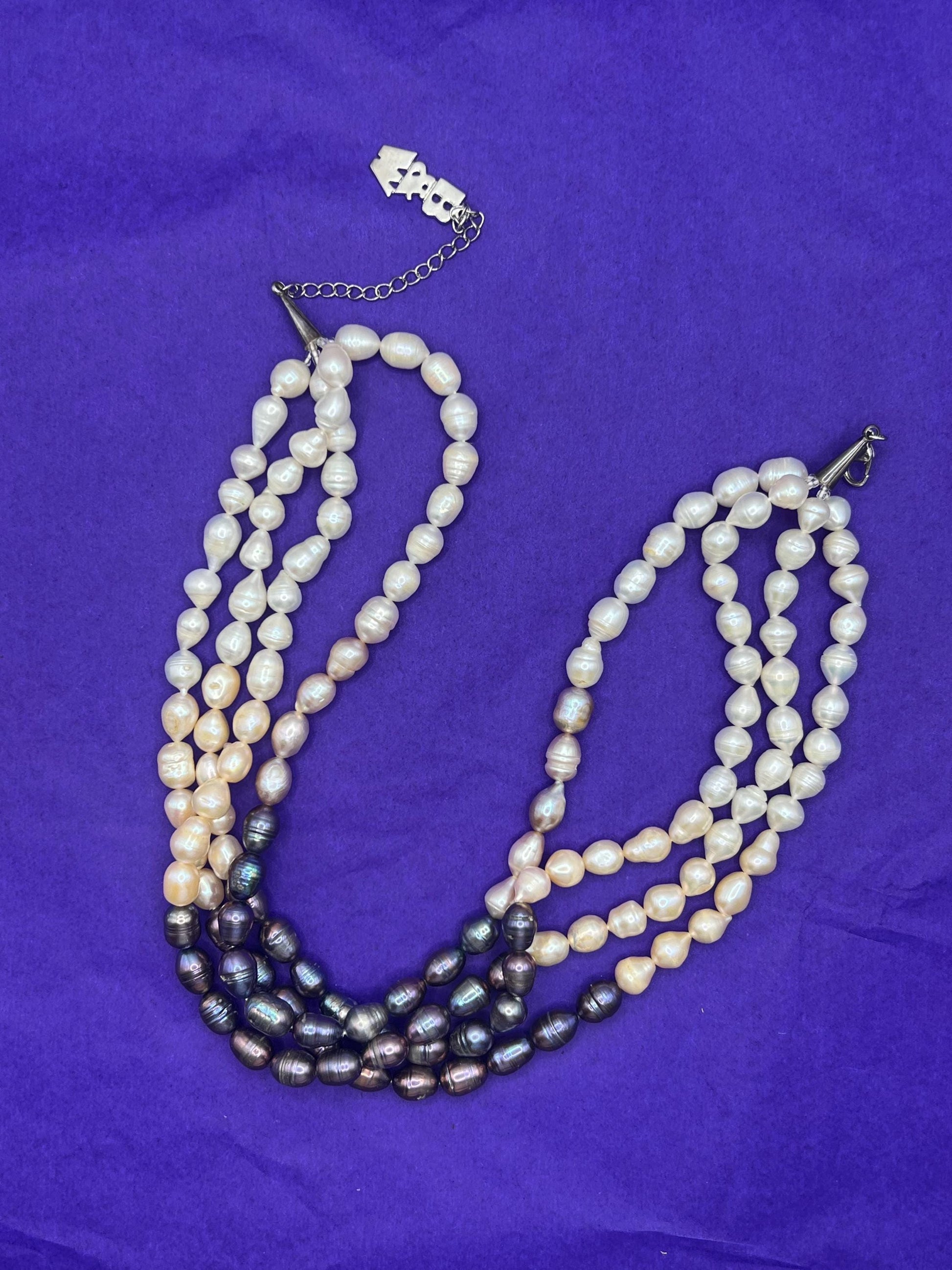 Vintage Butler and Wilson Statement Fresh Water Pearl Multistrand Necklace, Organic Oyster and purple Baroque Pearls