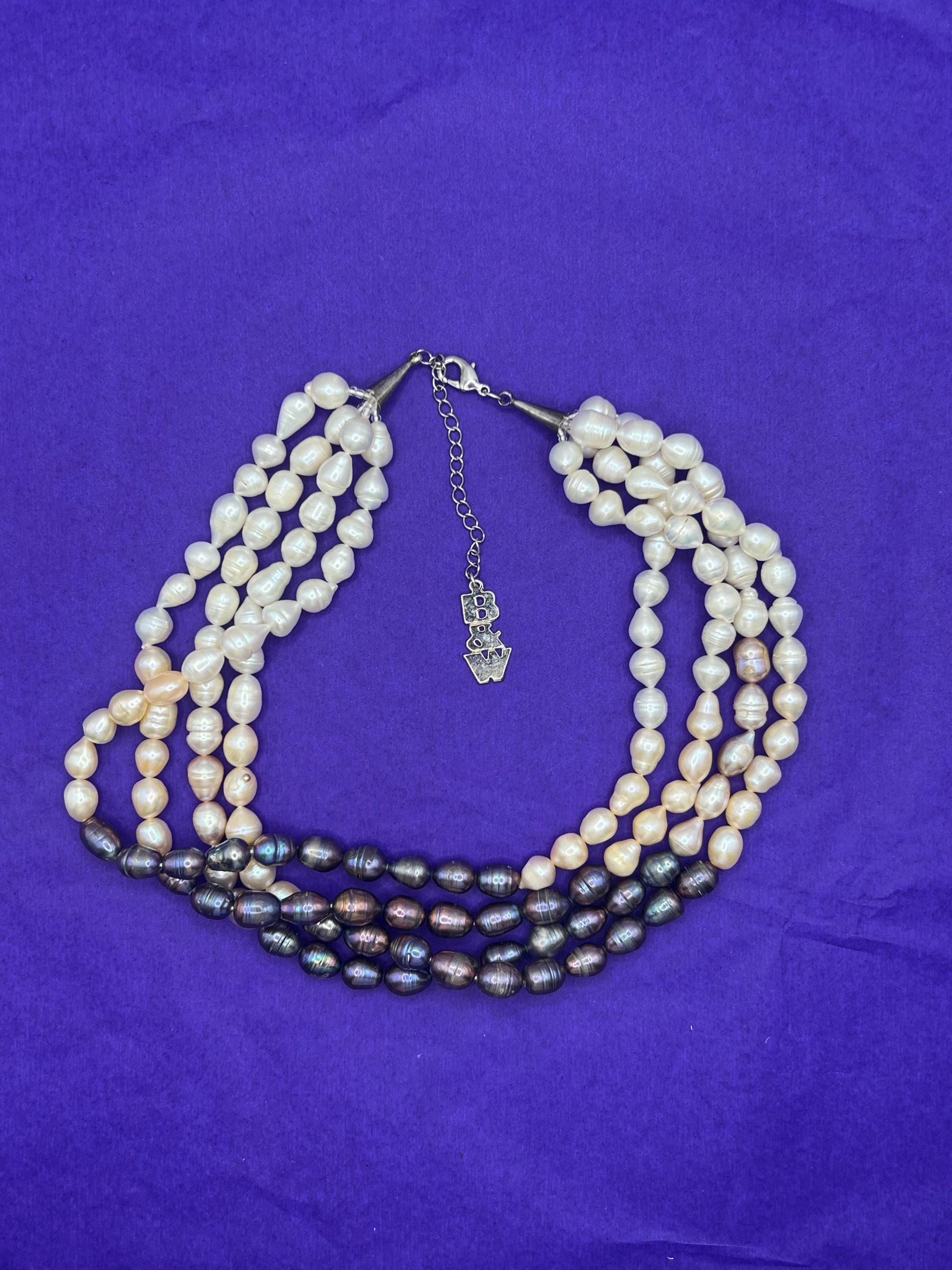 Vintage Butler and Wilson Statement Fresh Water Pearl Multistrand Necklace, Organic Oyster and purple Baroque Pearls
