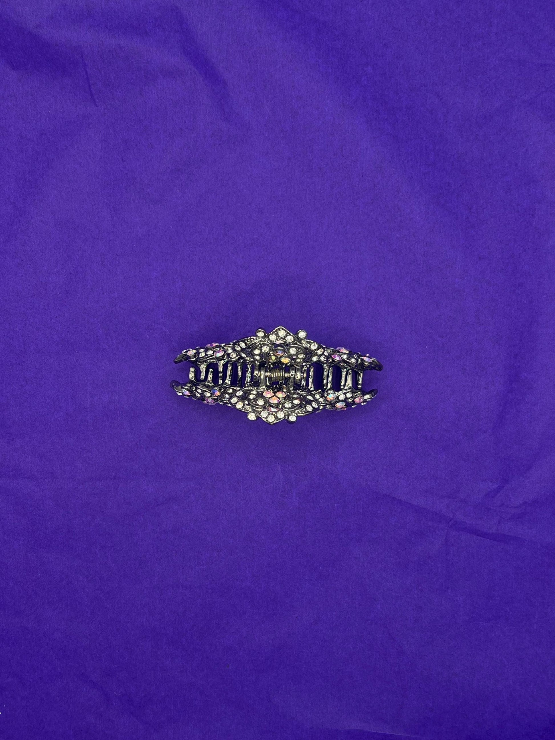 Vintage Butler and Wilson Large Crystal Jaw Clip, Pewter tone with silver and aurora borealis crystals