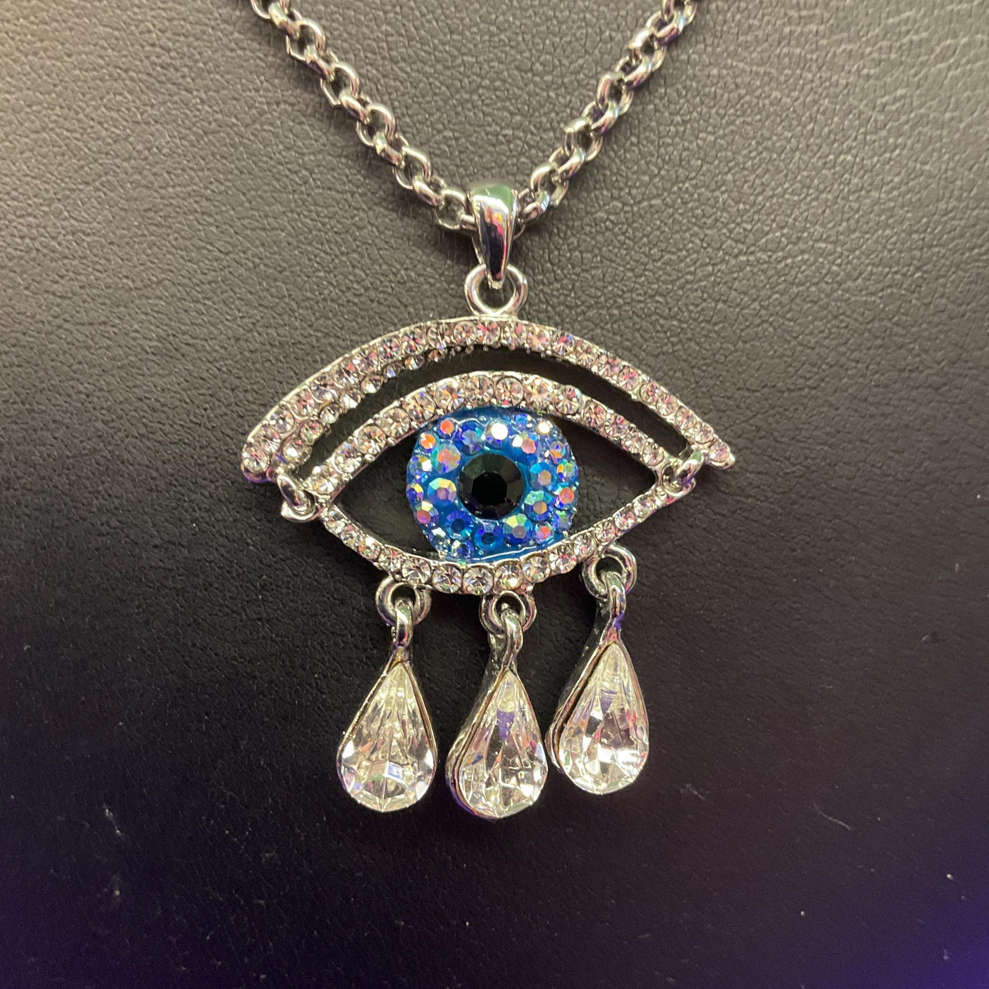 Vintage Butler and Wilson Crystal Eye Pendant Necklace, silver tone with crystals