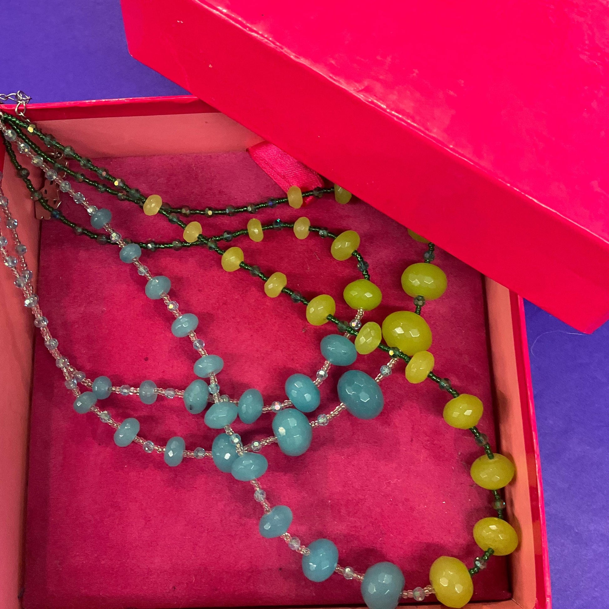 Vintage Butler and Wilson Statement Blue and Green Milk Glass Crystal Beaded Necklace