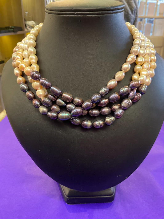 Vintage Butler and Wilson Statement Fresh Water Pearl Multistrand Necklace, Organic Oyster and purple Baroque Pearls