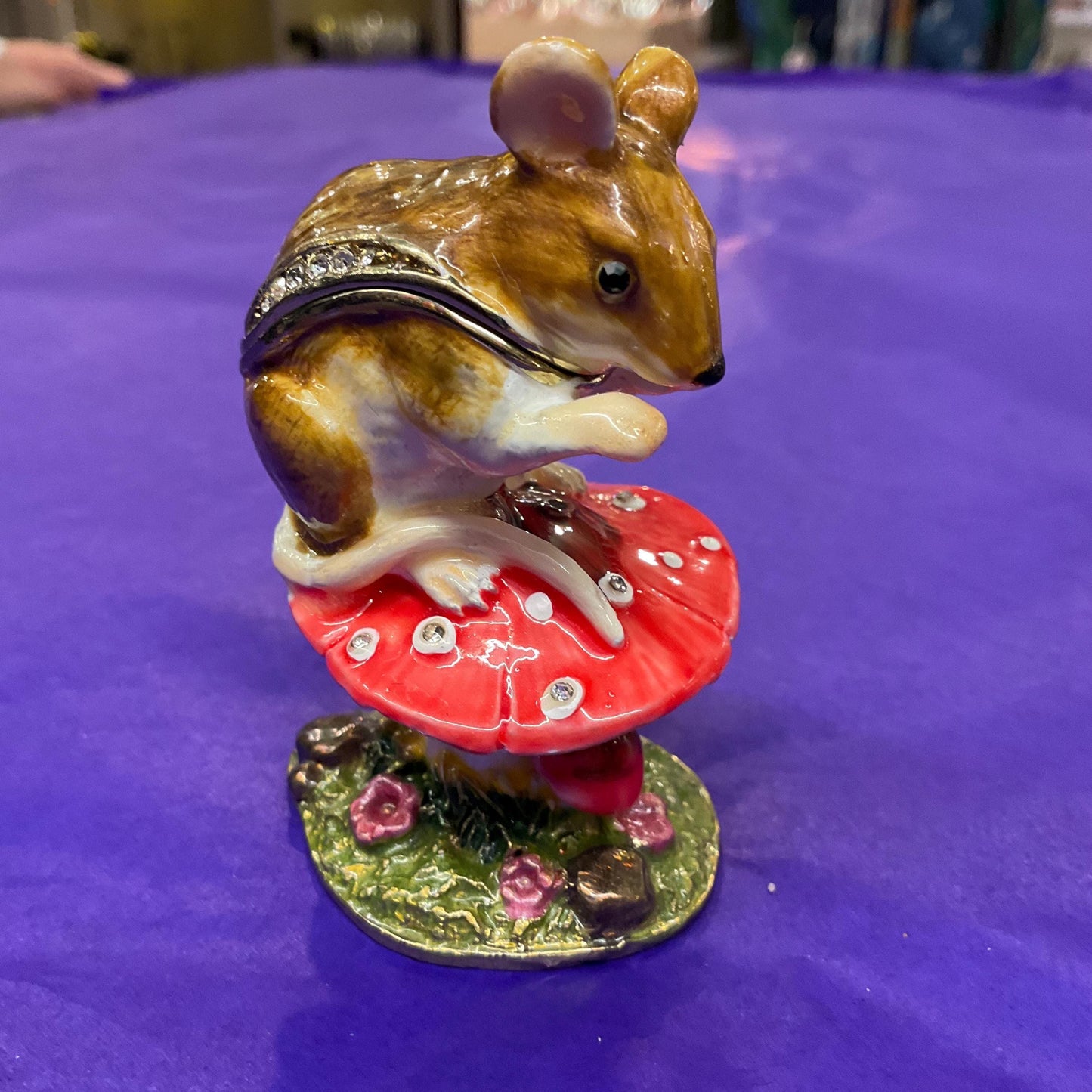 Vintage Faberge Style Mouse Crystal Trinket Box , Coloured Enamel with Silver Crystals