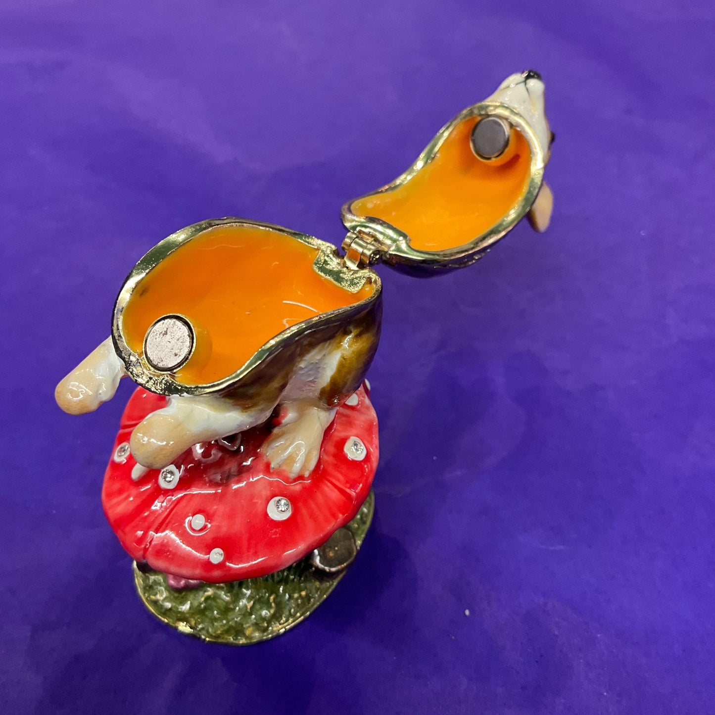 Vintage Faberge Style Mouse Crystal Trinket Box , Coloured Enamel with Silver Crystals
