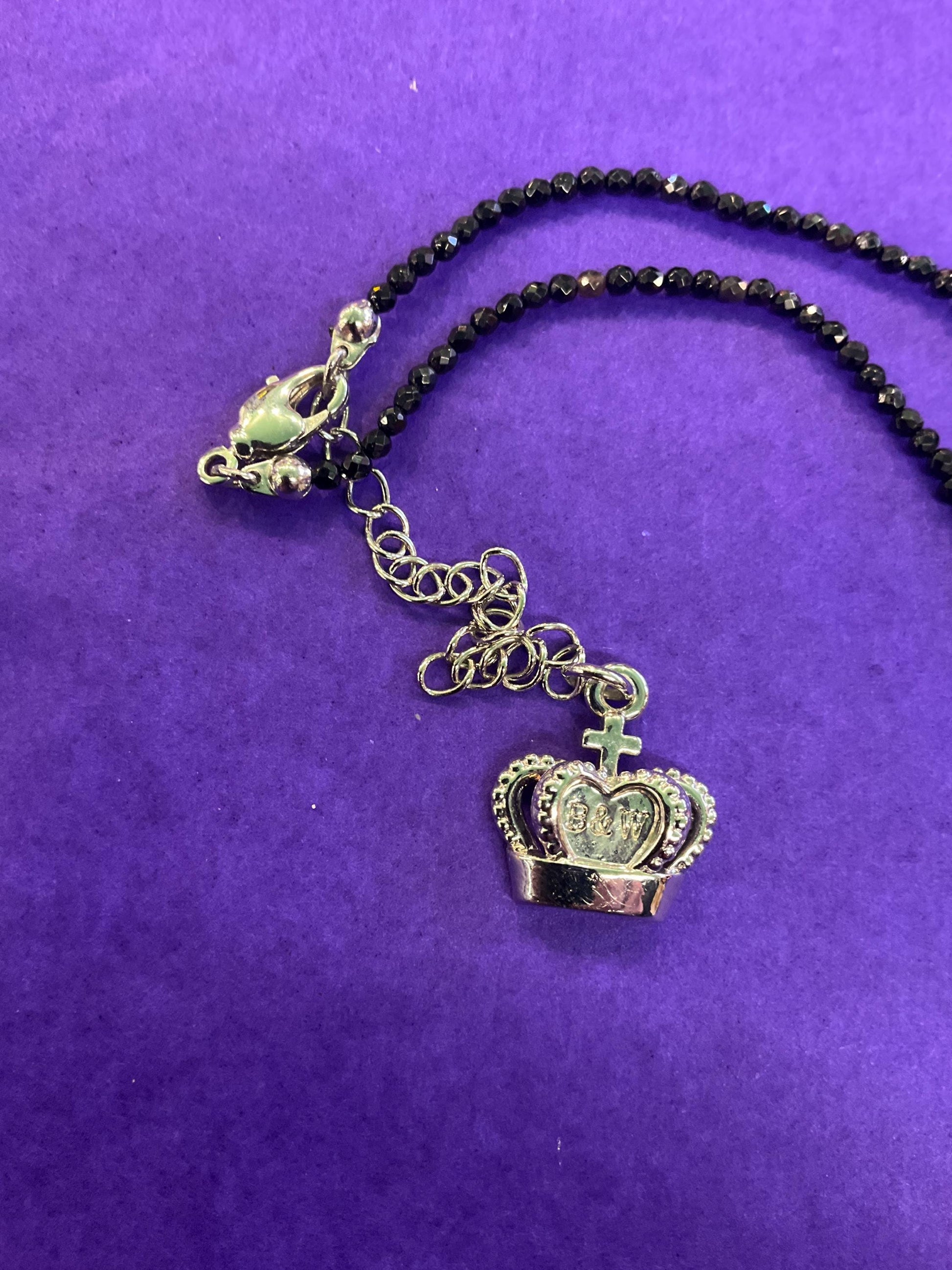 vintage Butler and Wilson crystal and fresh water pearl Panda pendant onto spinel gemstone fine beaded chain