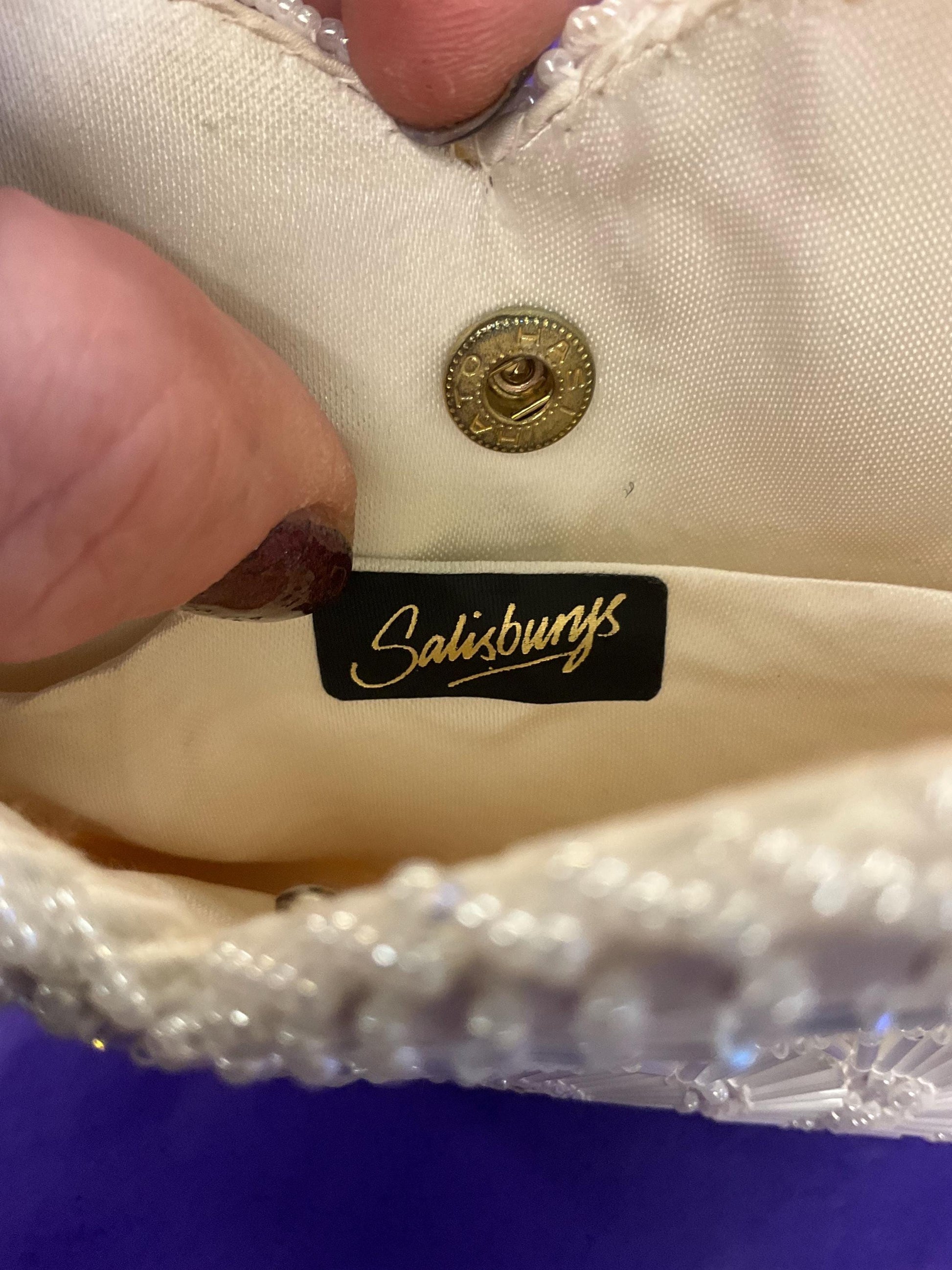 vintage ’sailsburys’ 1970s Ivory satin beaded evening bag, clutch or shoulder strap