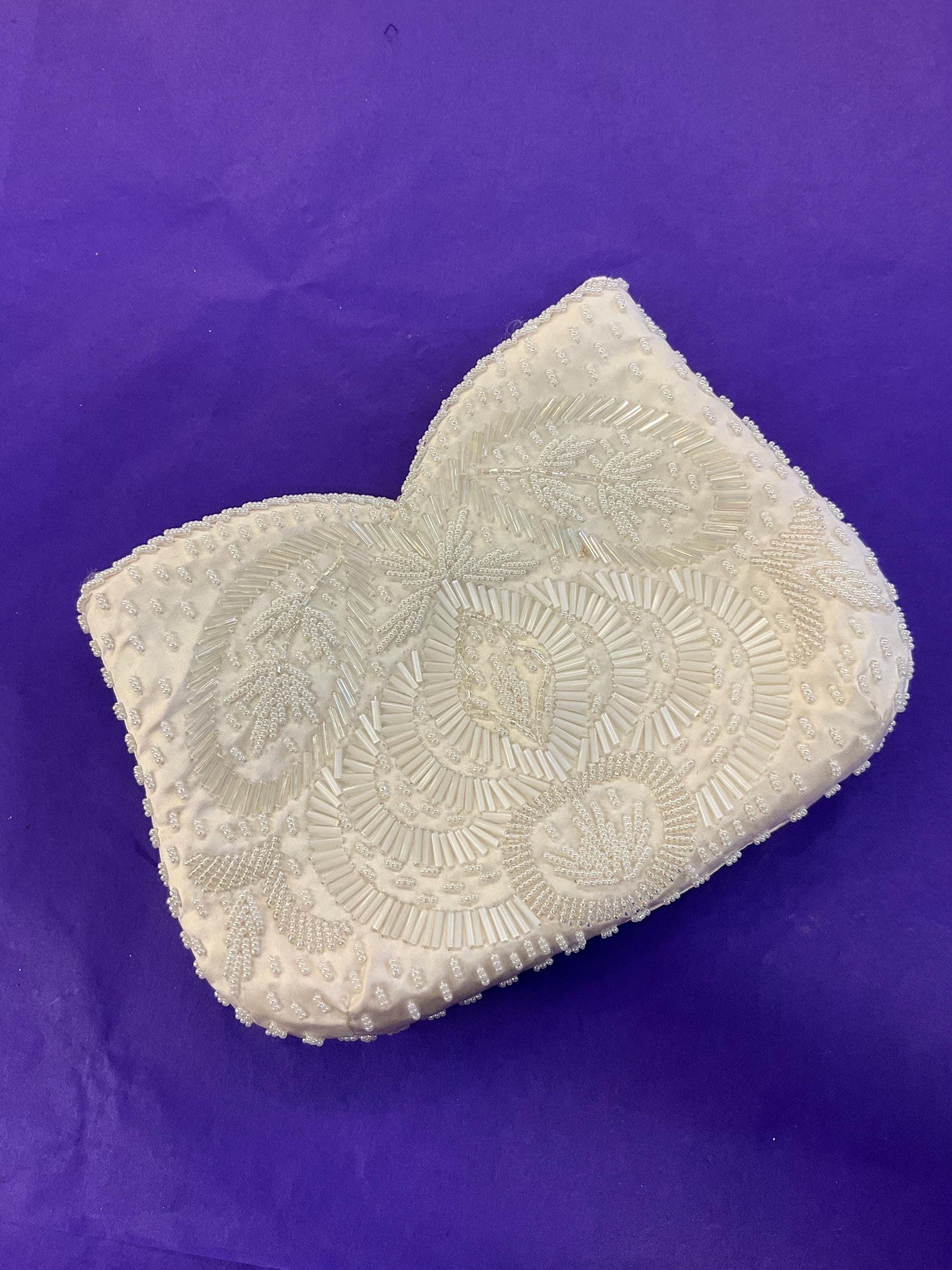 vintage ’sailsburys’ 1970s Ivory satin beaded evening bag, clutch or shoulder strap