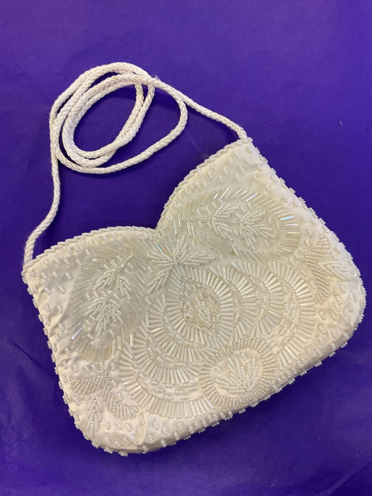 vintage ’sailsburys’ 1970s Ivory satin beaded evening bag, clutch or shoulder strap