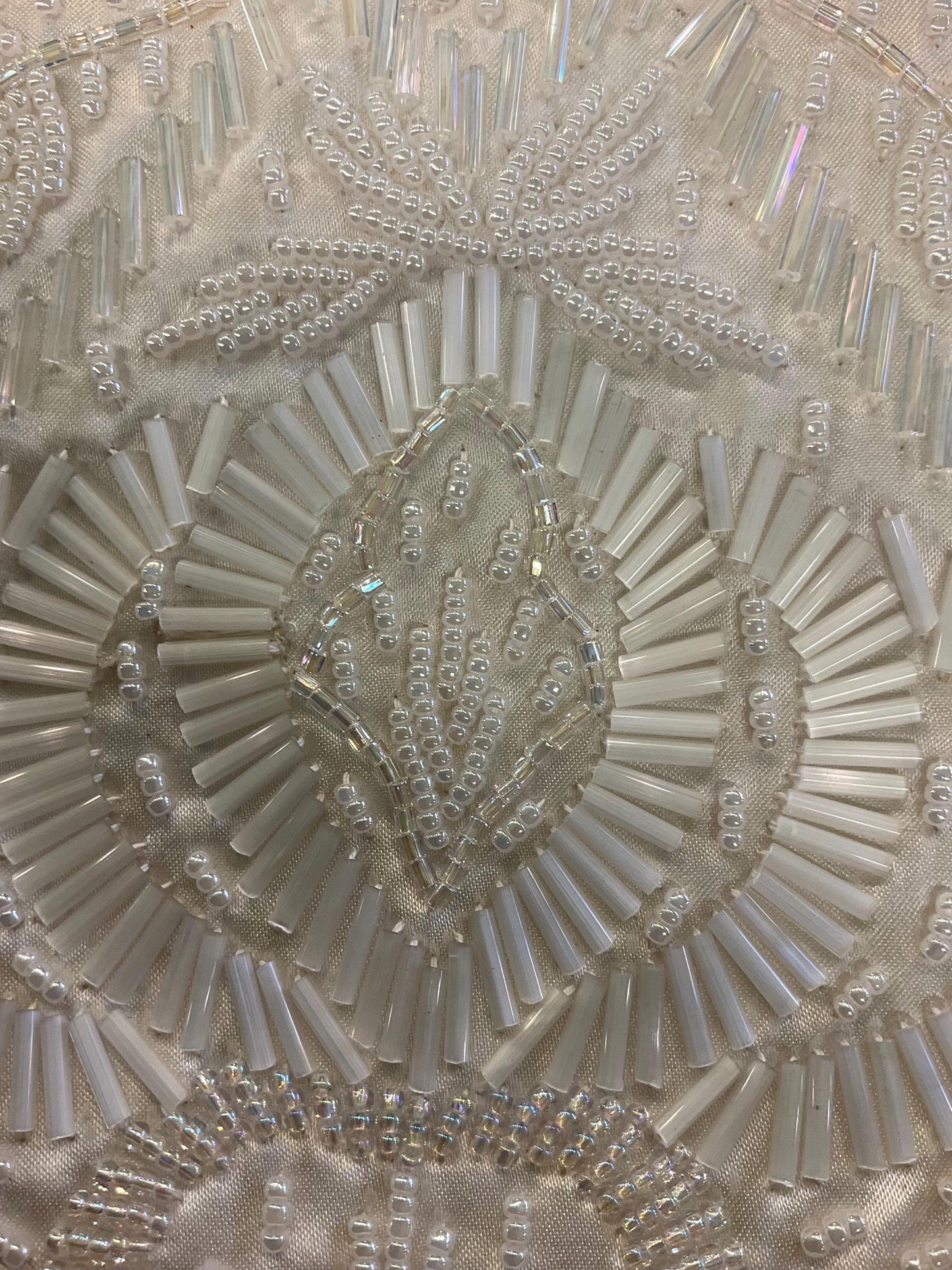 vintage ’sailsburys’ 1970s Ivory satin beaded evening bag, clutch or shoulder strap