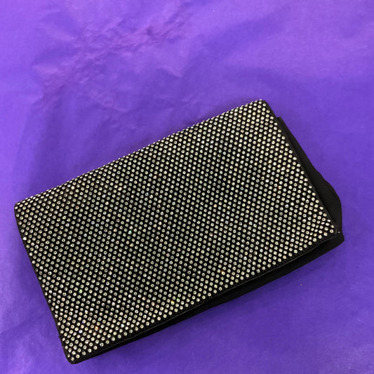 vintage 1930s Black crepe clutch bag with silver crystals