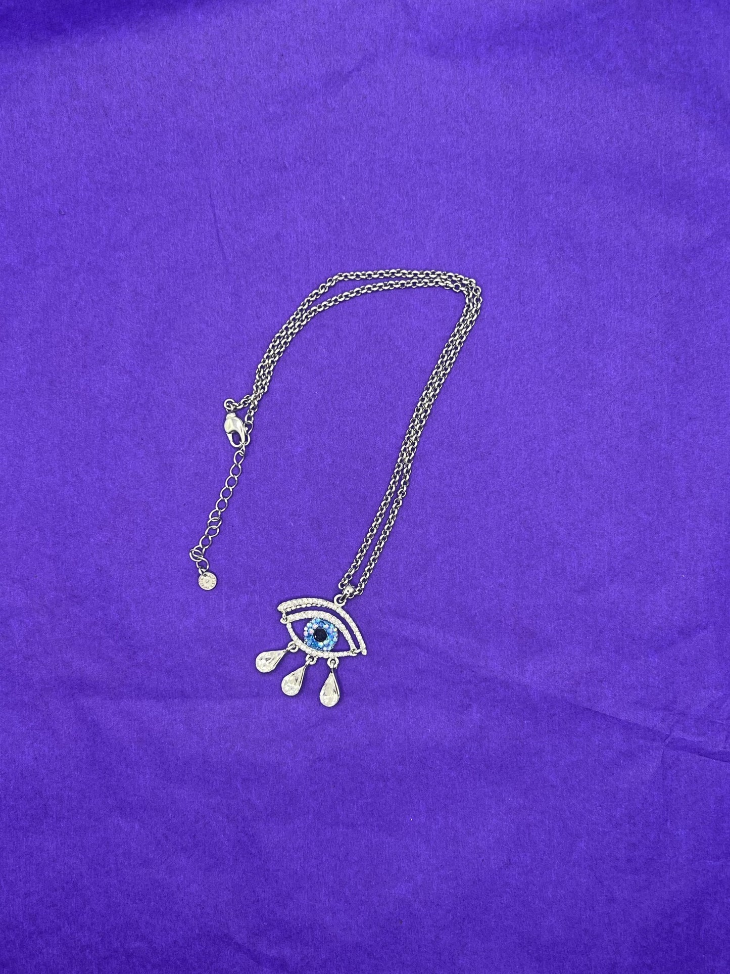 Vintage Butler and Wilson Crystal Eye Pendant Necklace, silver tone with crystals