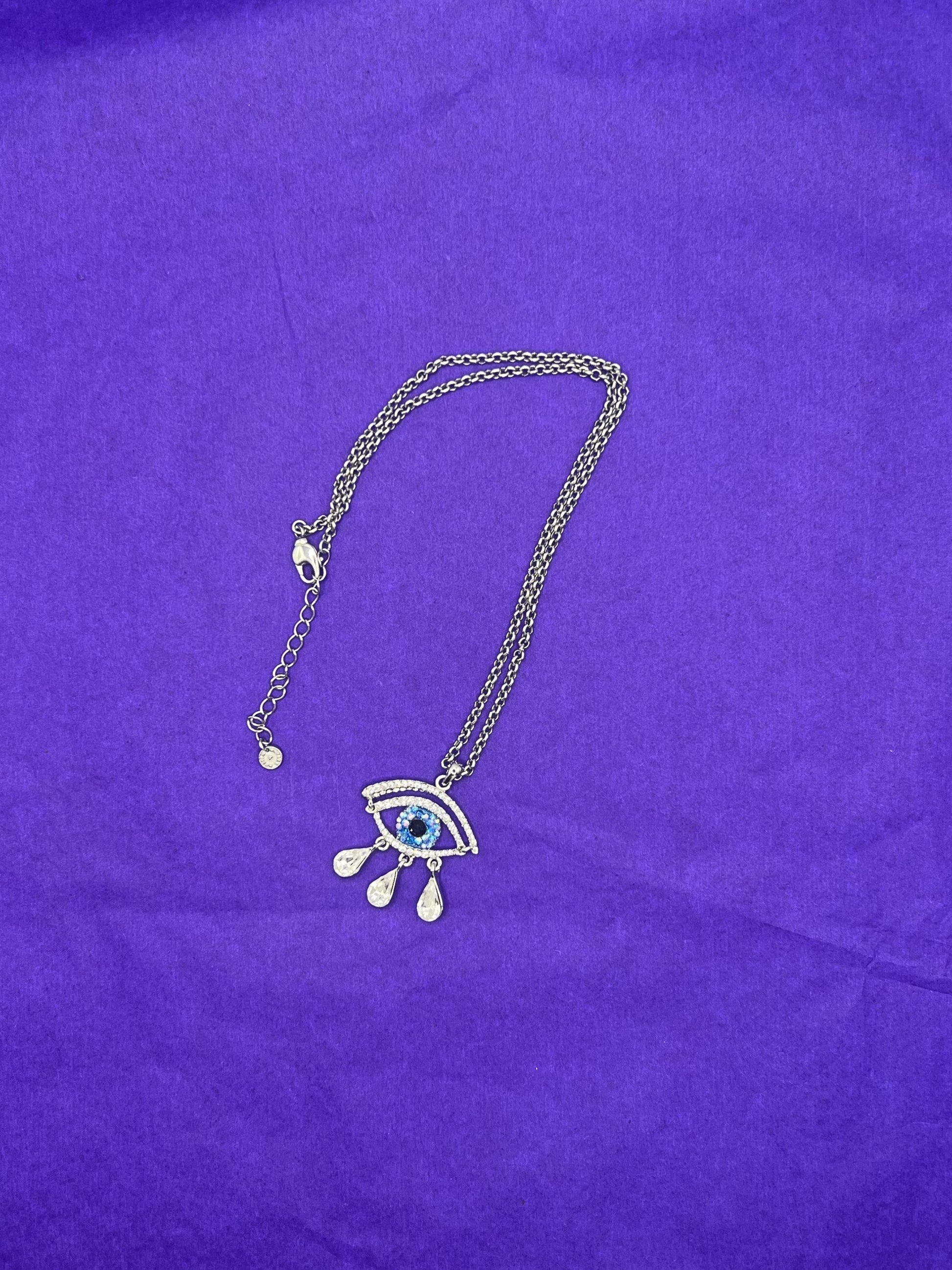 Vintage Butler and Wilson Crystal Eye Pendant Necklace, silver tone with crystals