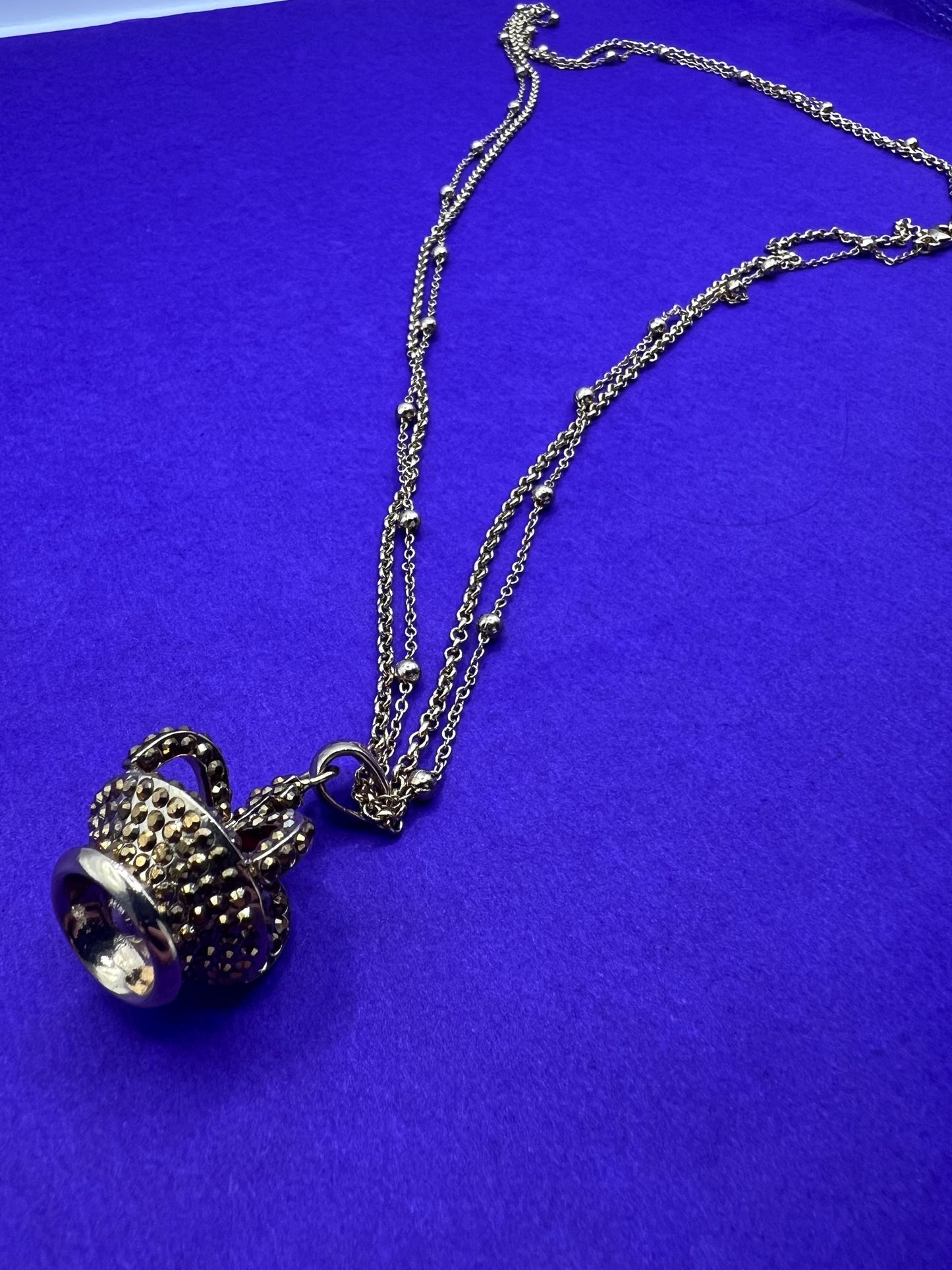 Vintage Butler and Wilson Long Crystal Crown Pendant Necklace, gold tone with rhinestones and crystals