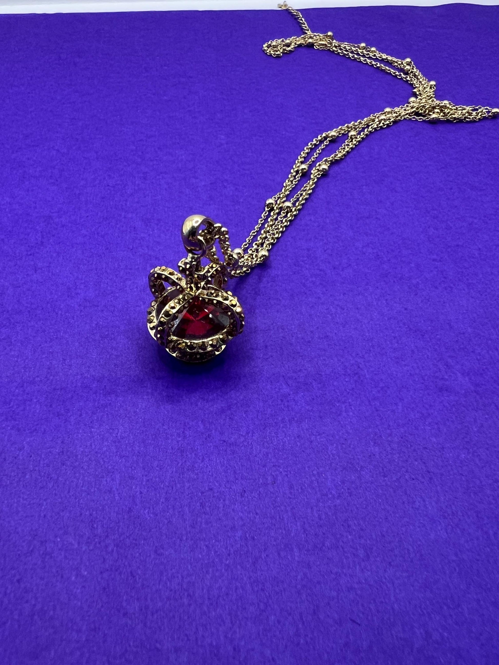 Vintage Butler and Wilson Long Crystal Crown Pendant Necklace, gold tone with rhinestones and crystals