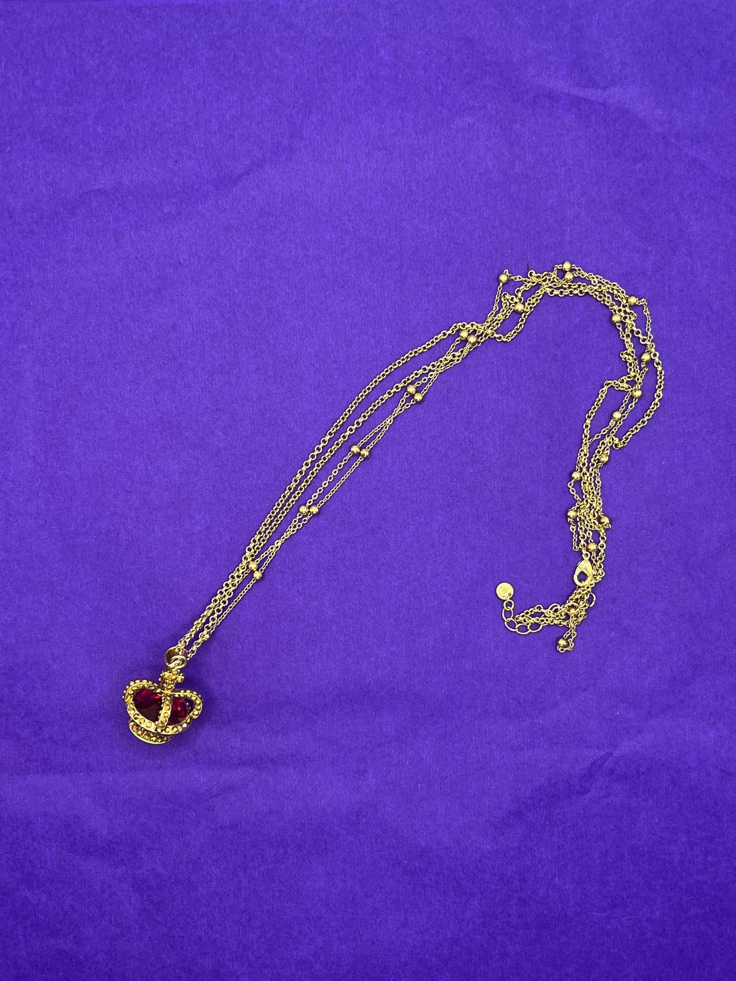 Vintage Butler and Wilson Long Crystal Crown Pendant Necklace, gold tone with rhinestones and crystals