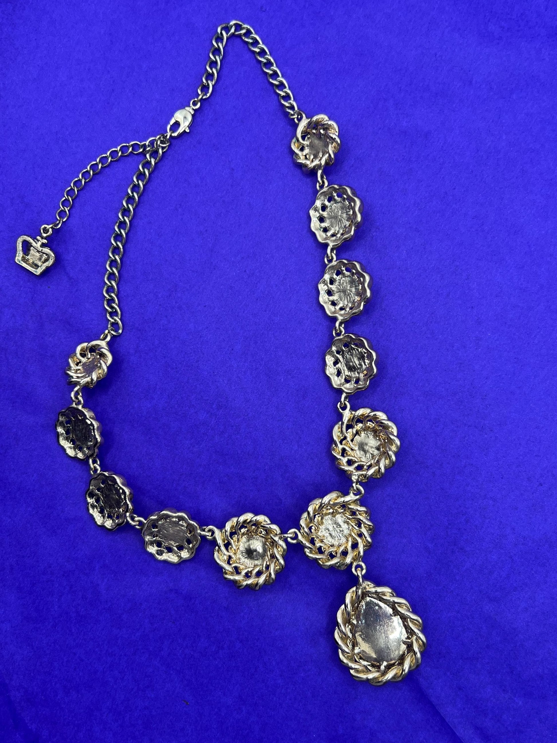 Vintage Butler and Wilson Statement Regency style gold tone faux pearl Y drop necklace