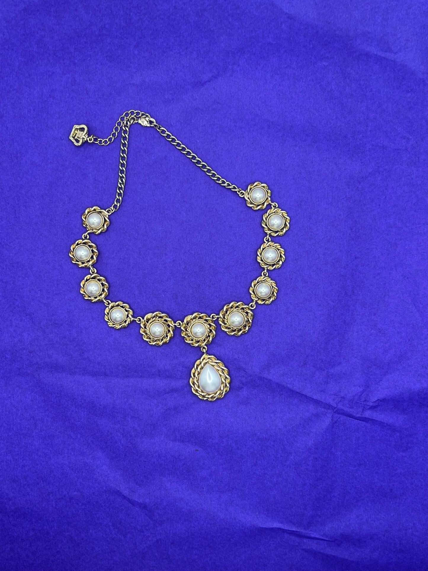 Vintage Butler and Wilson Statement Regency style gold tone faux pearl Y drop necklace