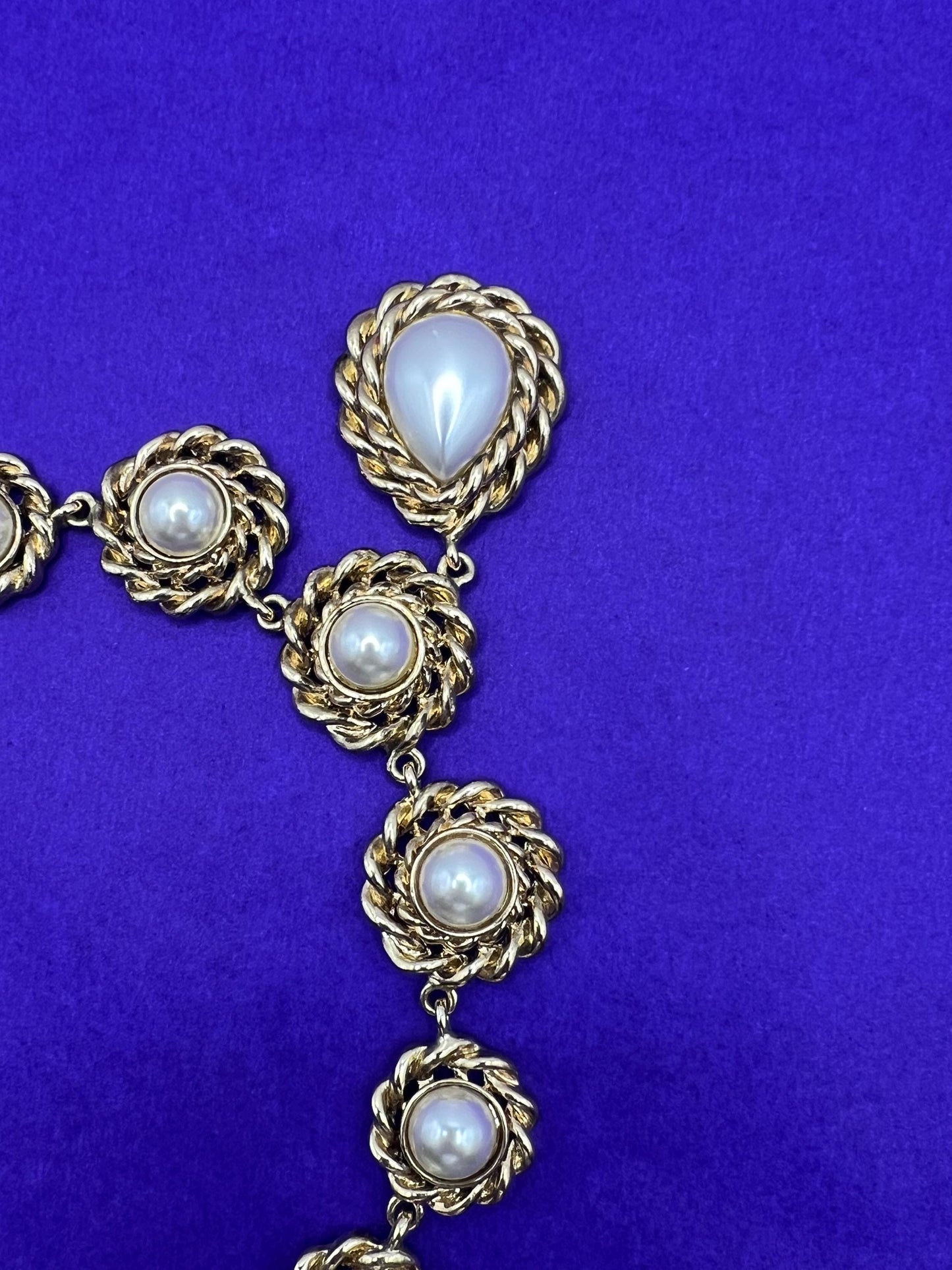 Vintage Butler and Wilson Statement Regency style gold tone faux pearl Y drop necklace