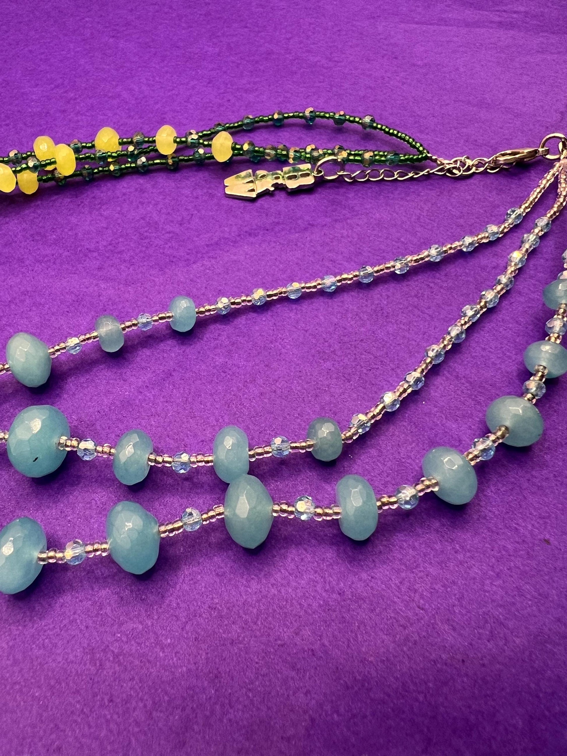 Vintage Butler and Wilson Statement Blue and Green Milk Glass Crystal Beaded Necklace